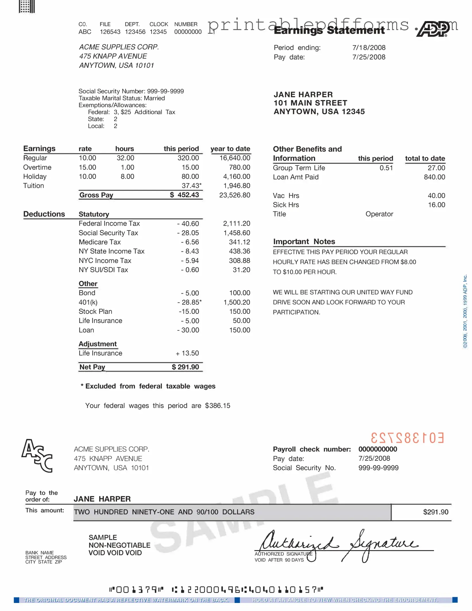 Fill a Valid Adp Pay Stub Form