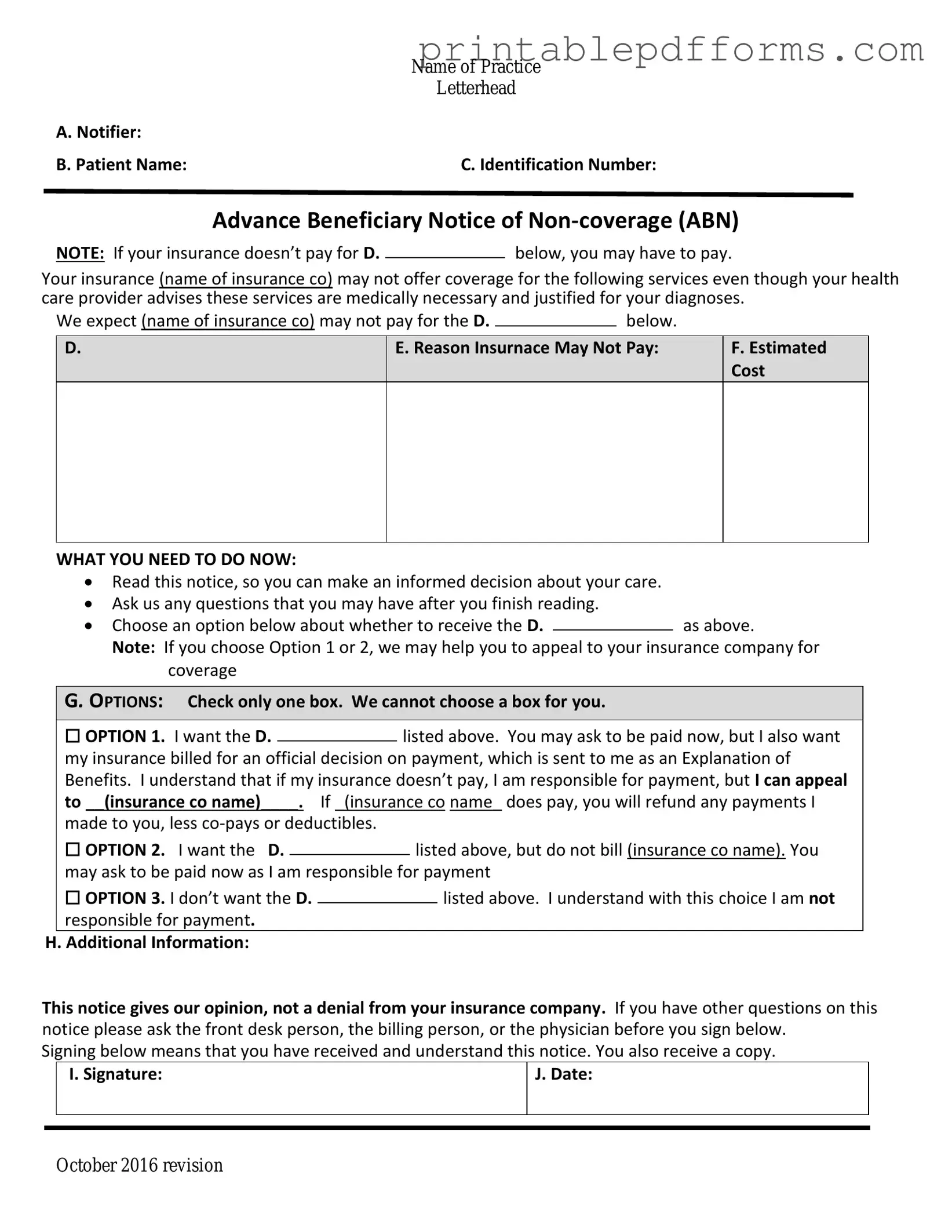 Fill a Valid Advance Beneficiary Notice of Non-coverage Form