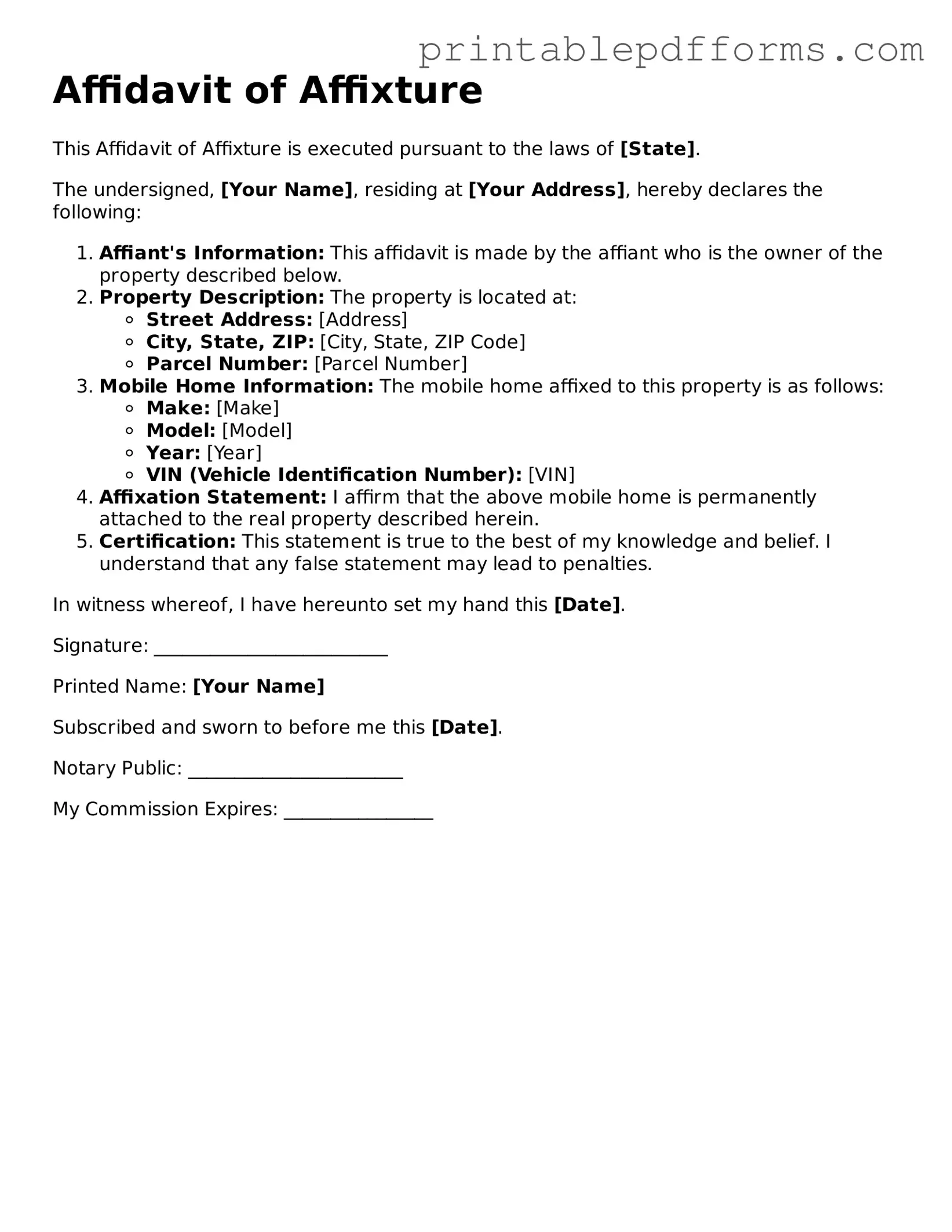 Blank Affidavit of Affixture Form