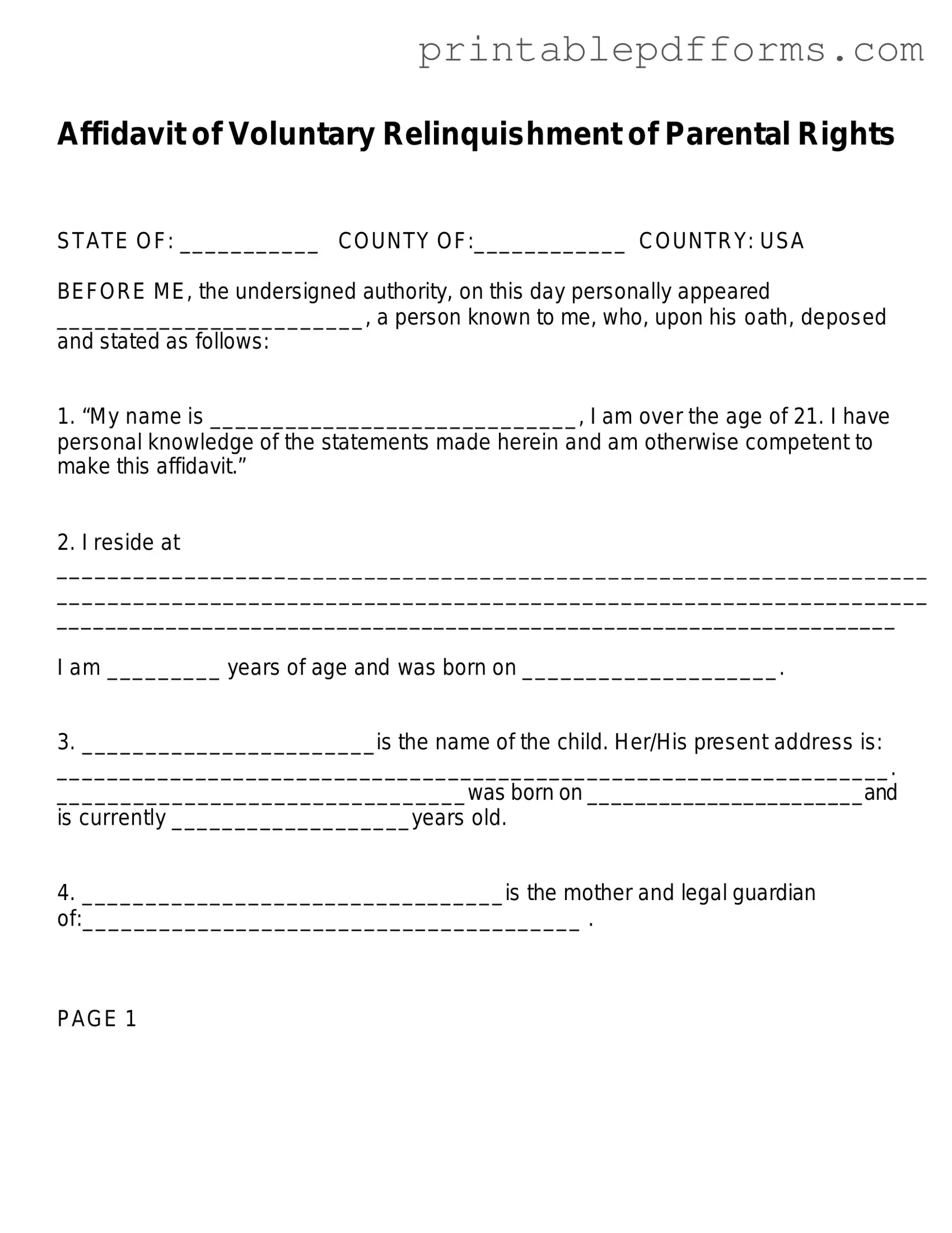 Fill a Valid Affidavit Parental Rights Form