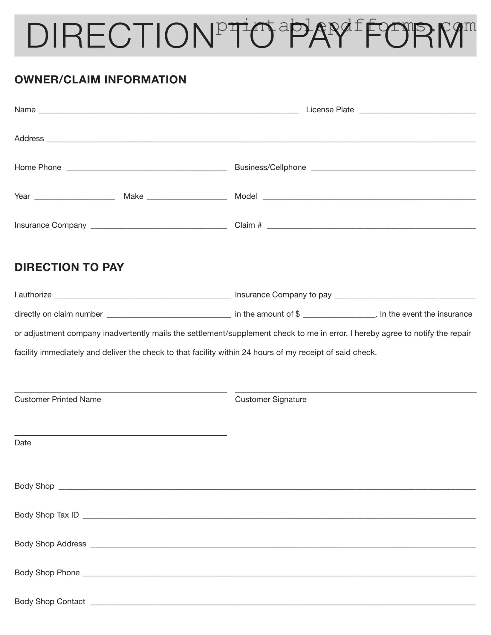 Fill a Valid Authorization And Direction Pay Form
