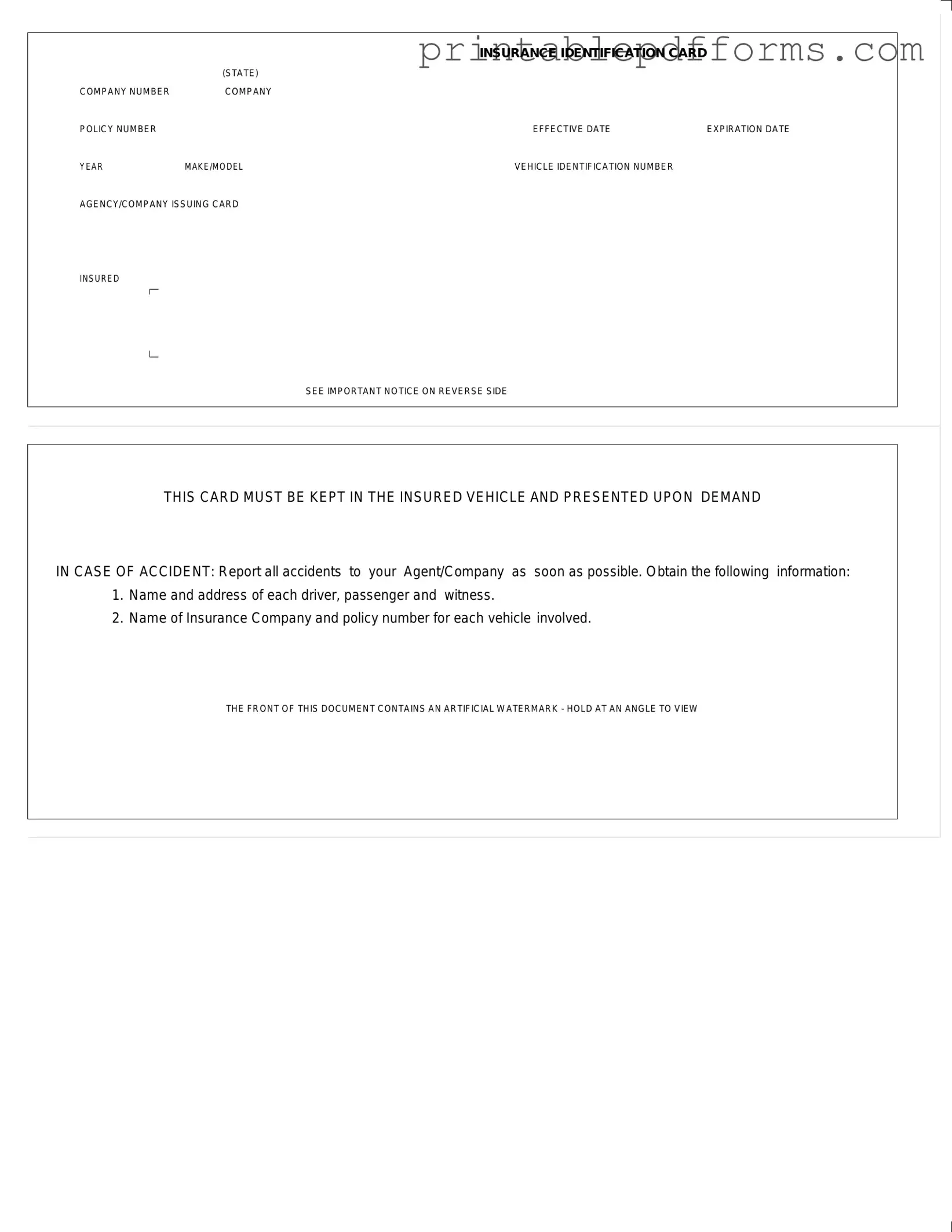 Fill a Valid Auto Insurance Card Form