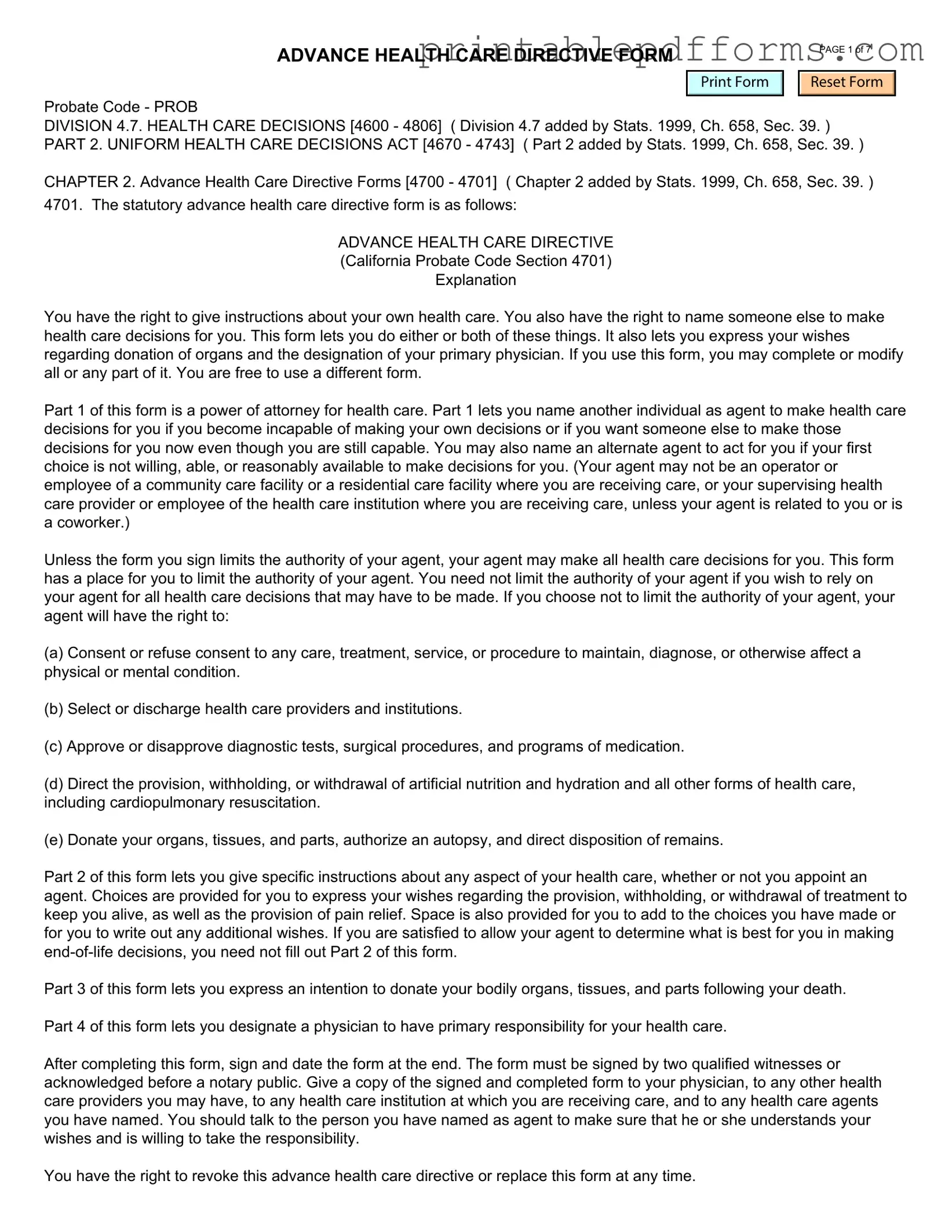 Fill a Valid California Advanced Health Care Directive Form