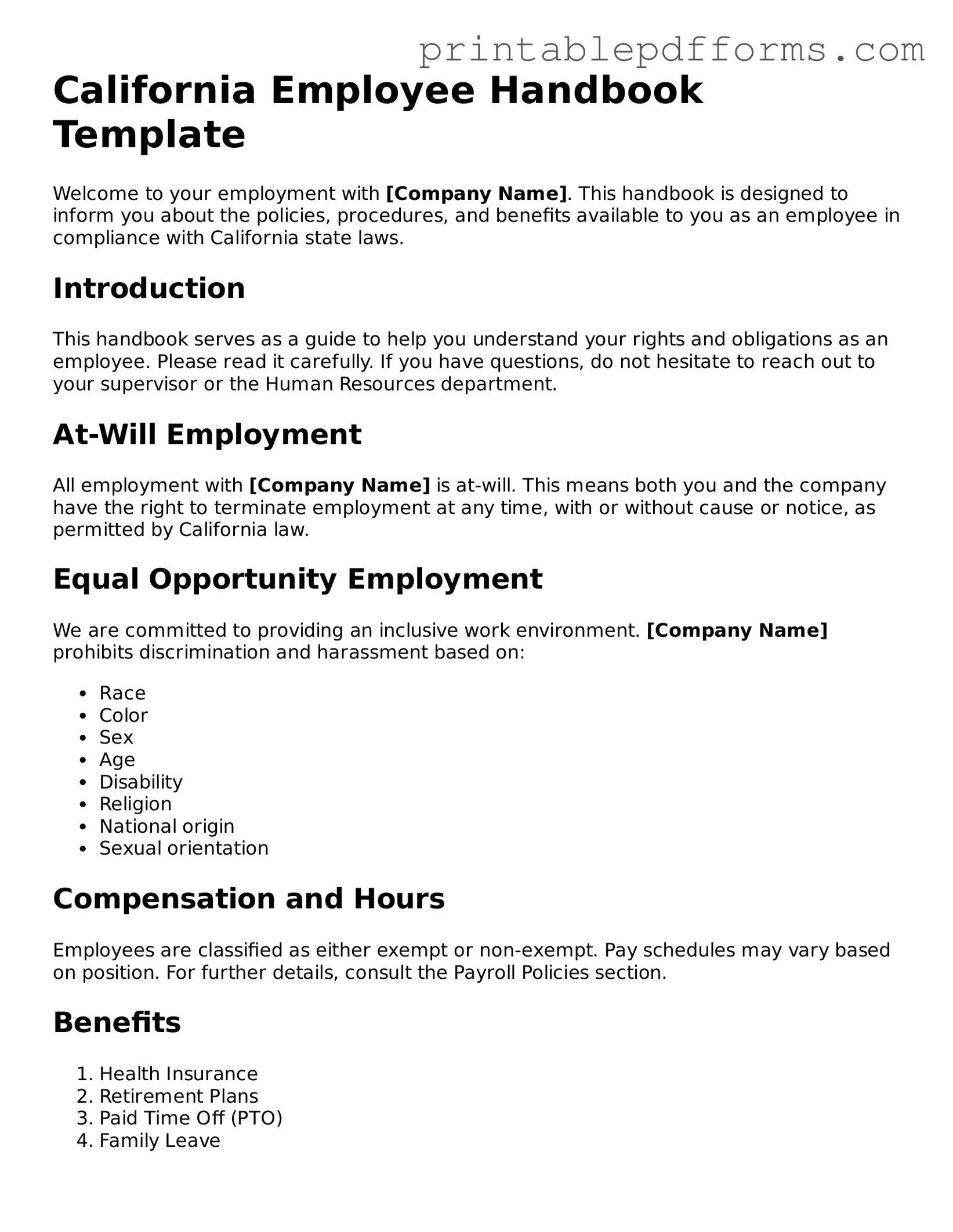 California Employee Handbook Document