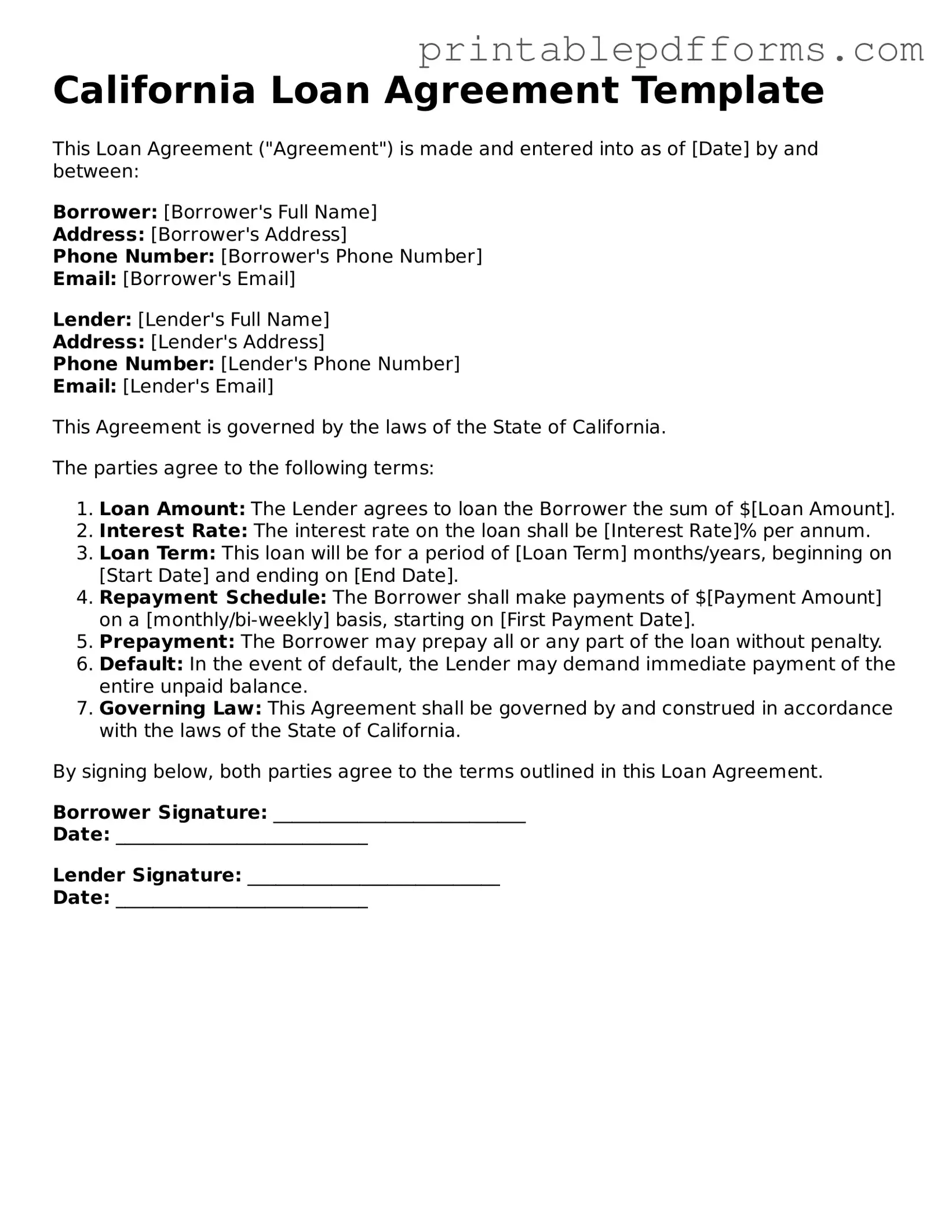 California Loan Agreement Document