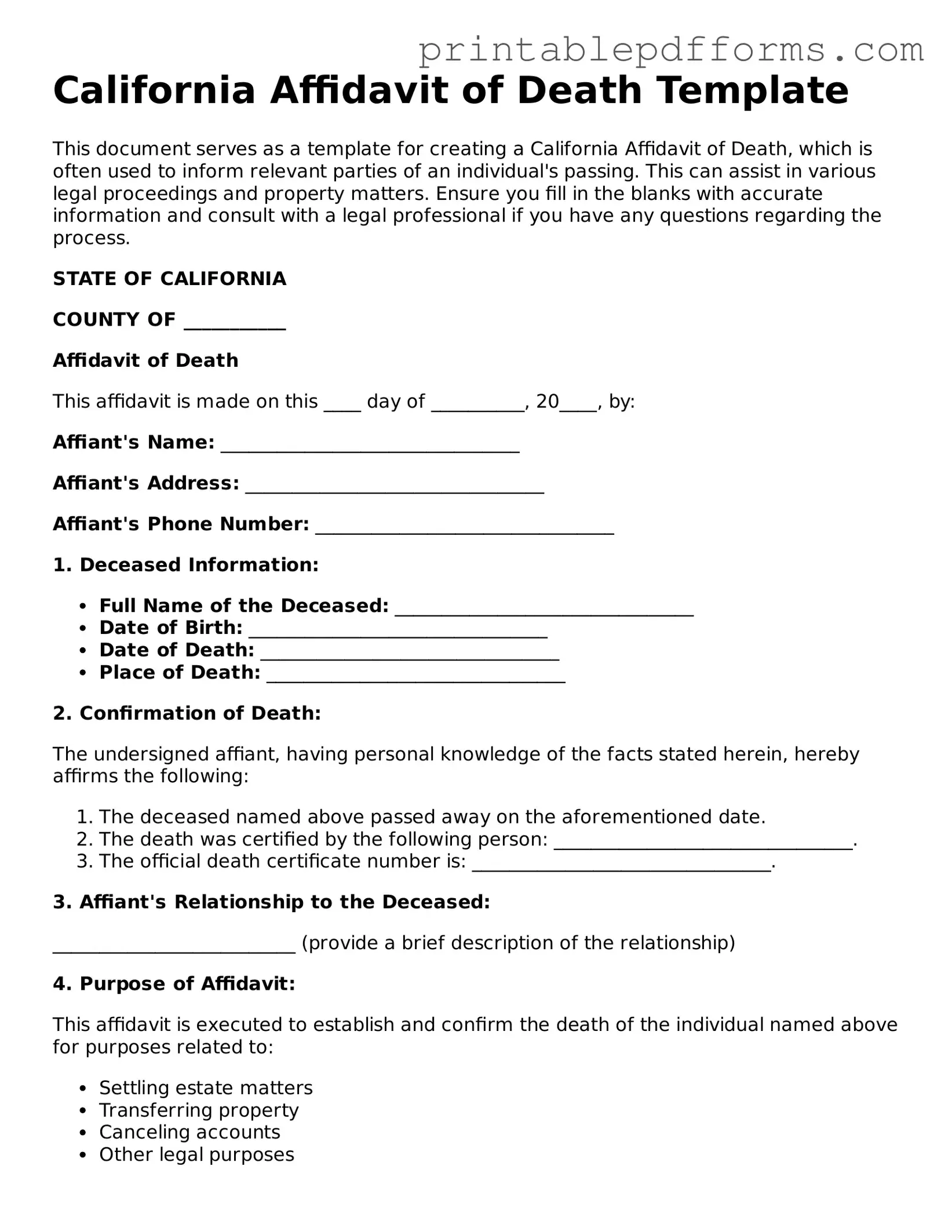 California Affidavit of Death Document
