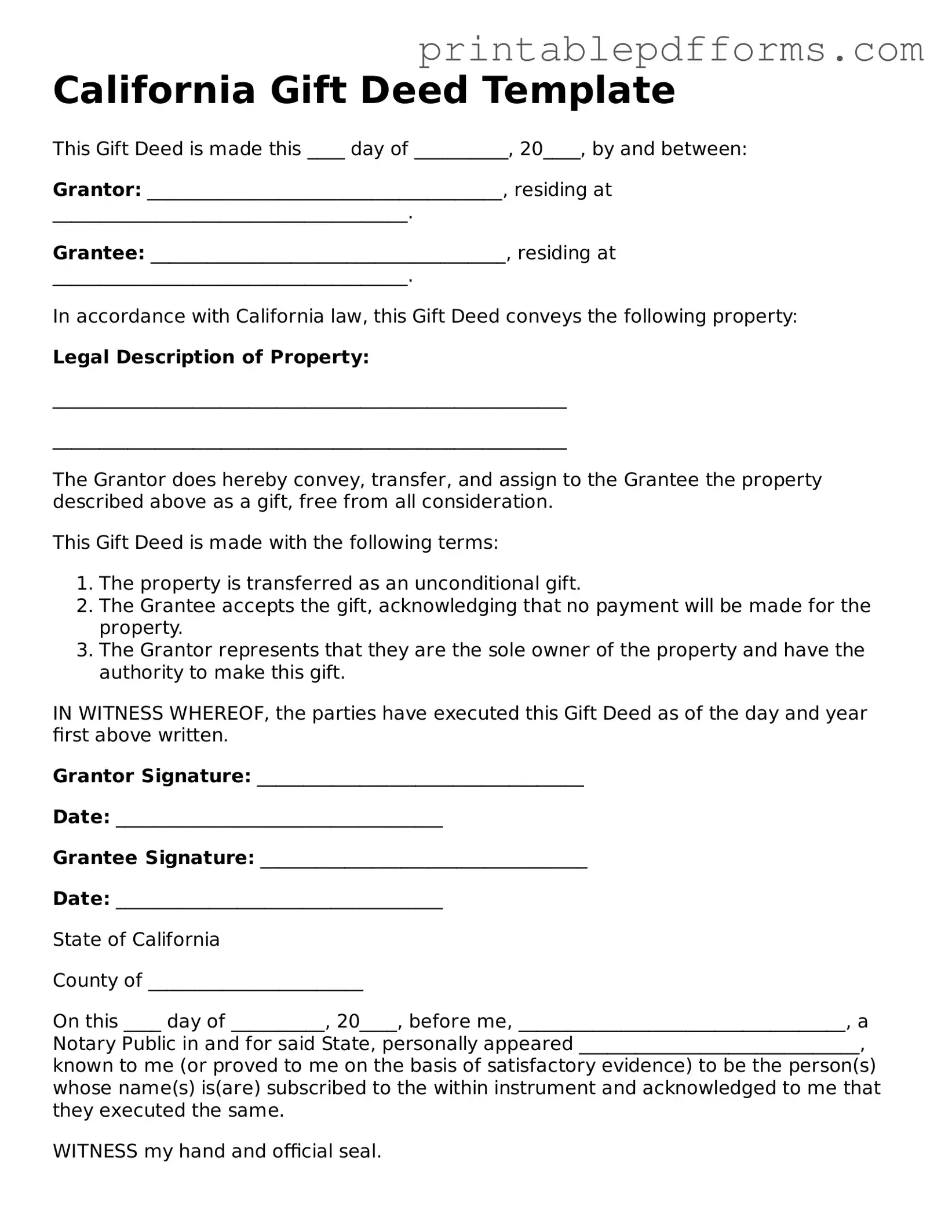 California Gift Deed Document