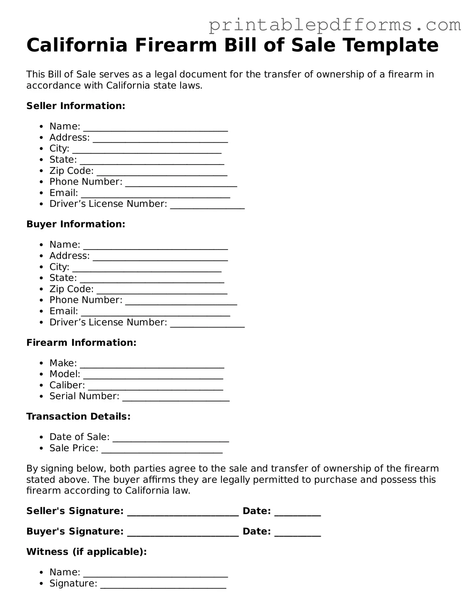 California Firearm Bill of Sale Document
