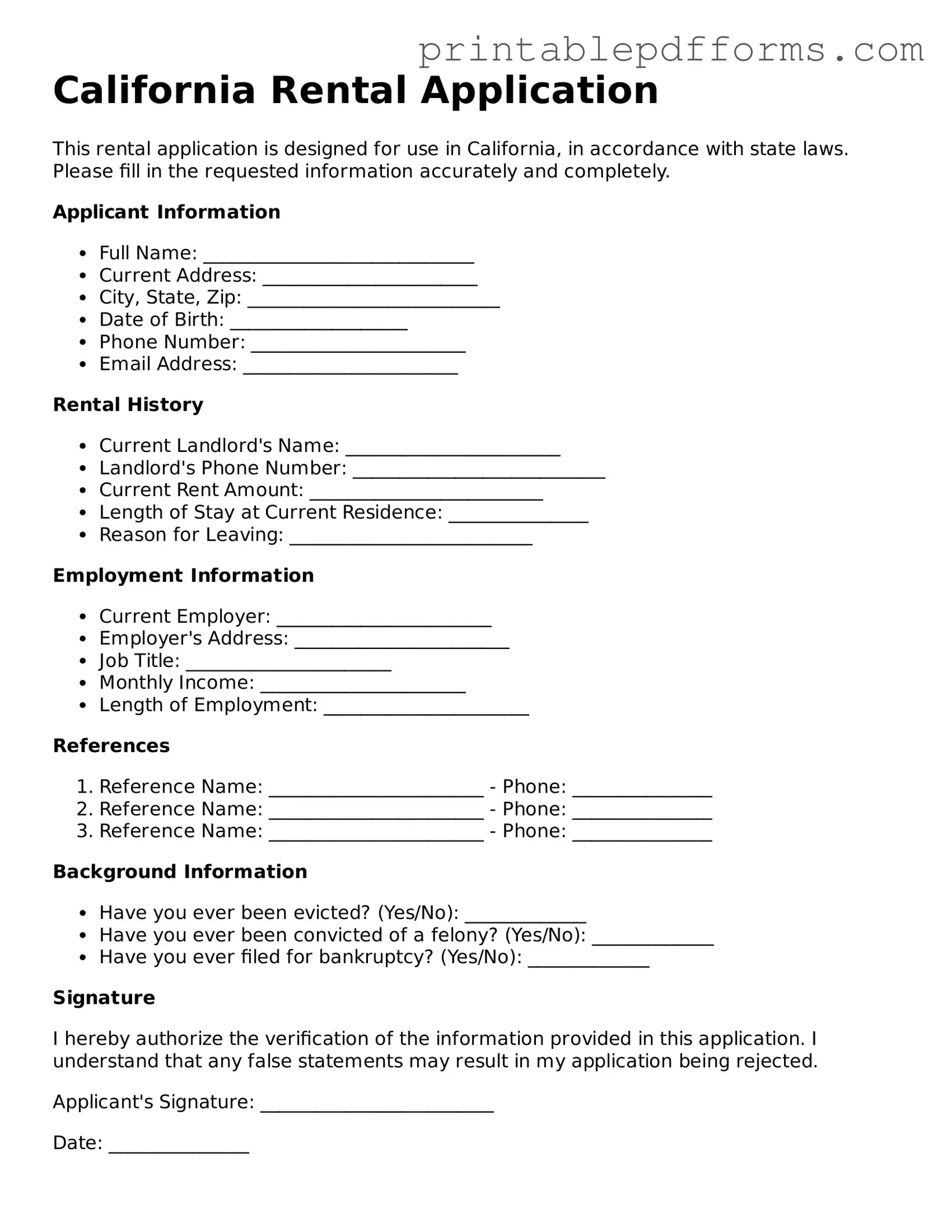California Rental Application Document