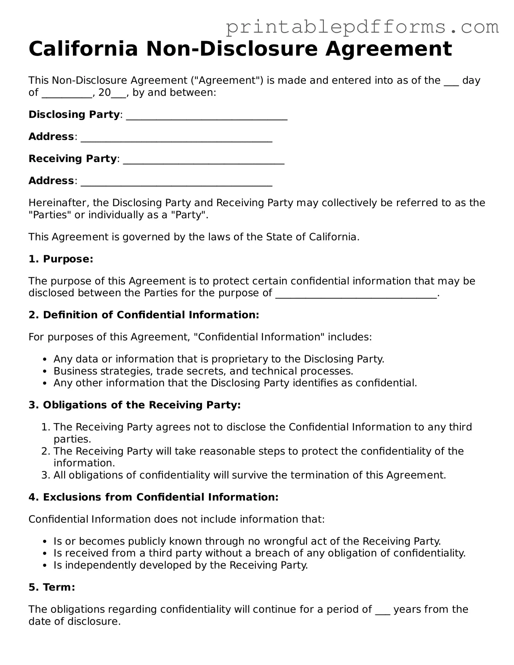 California Non-disclosure Agreement Document