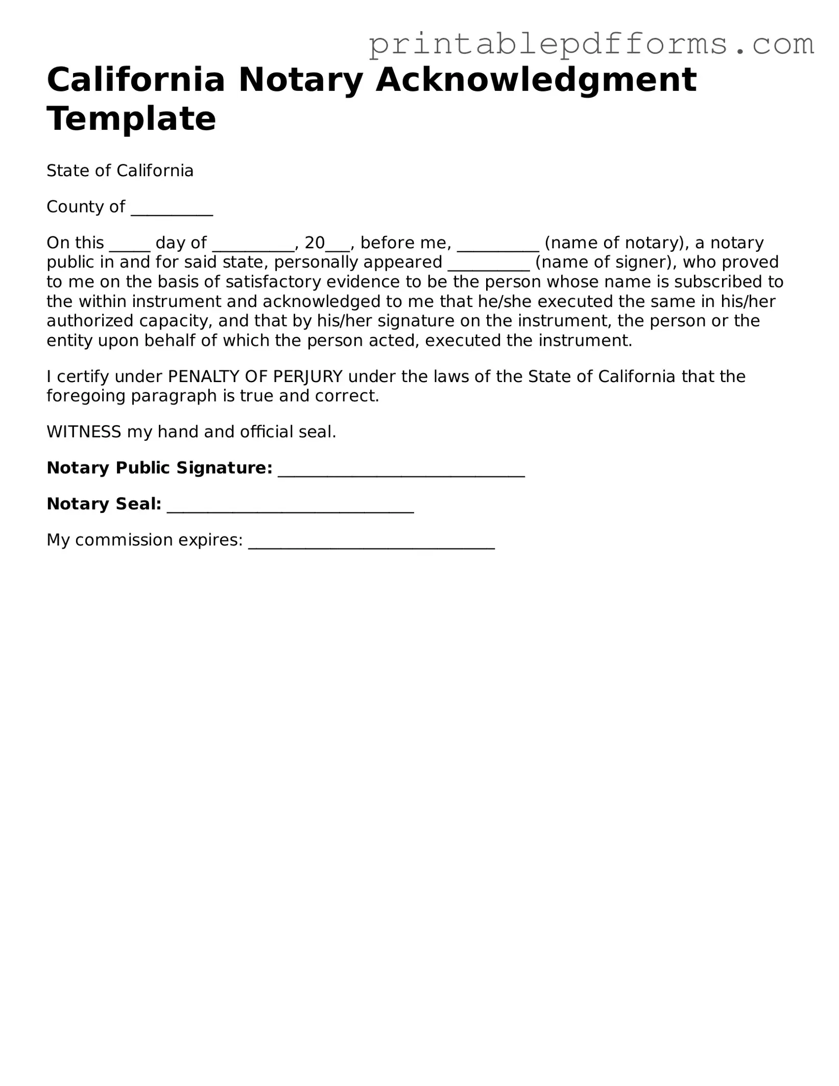 California Notary Acknowledgement Document