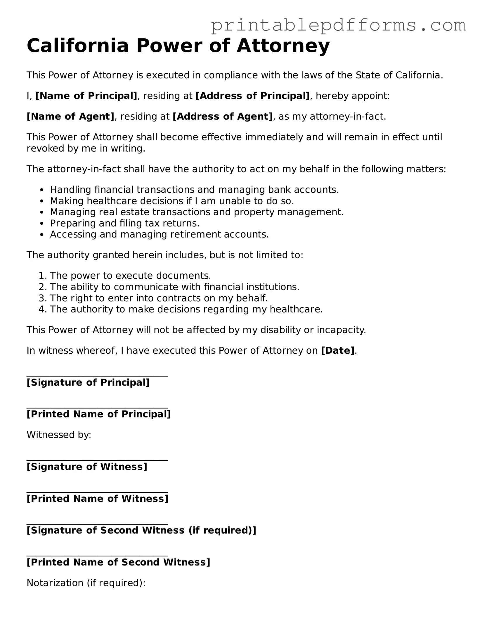 California Power of Attorney Document