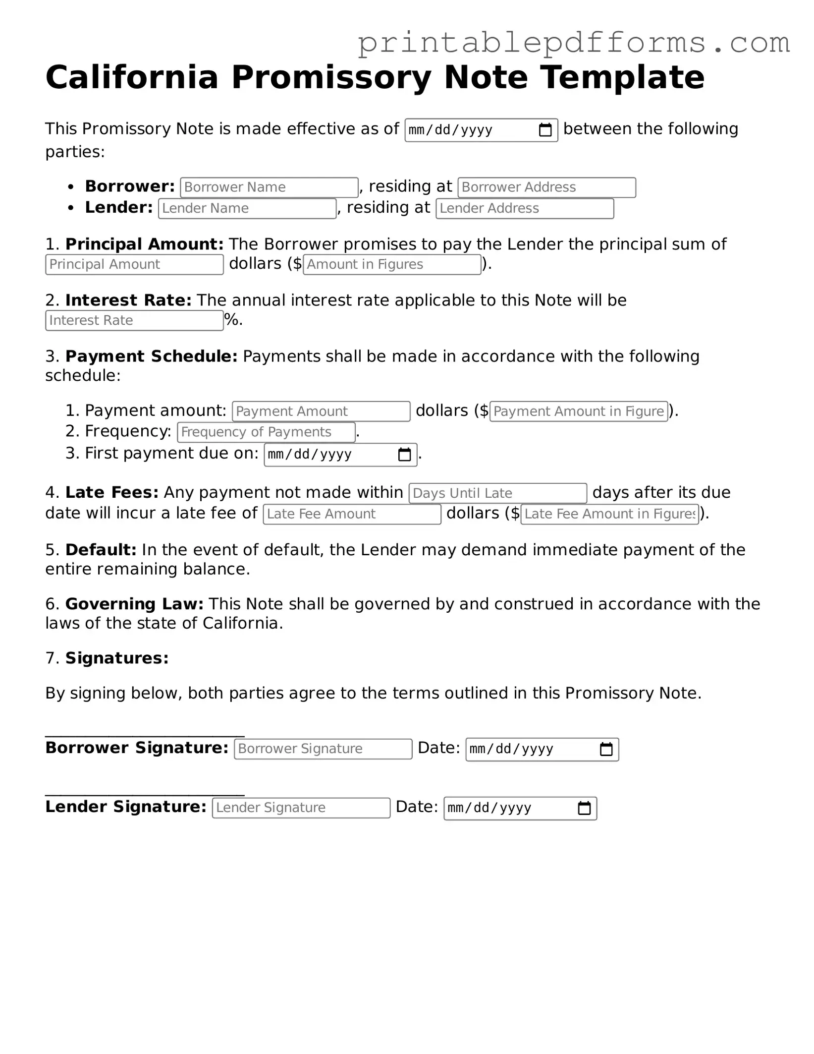 California Promissory Note Document