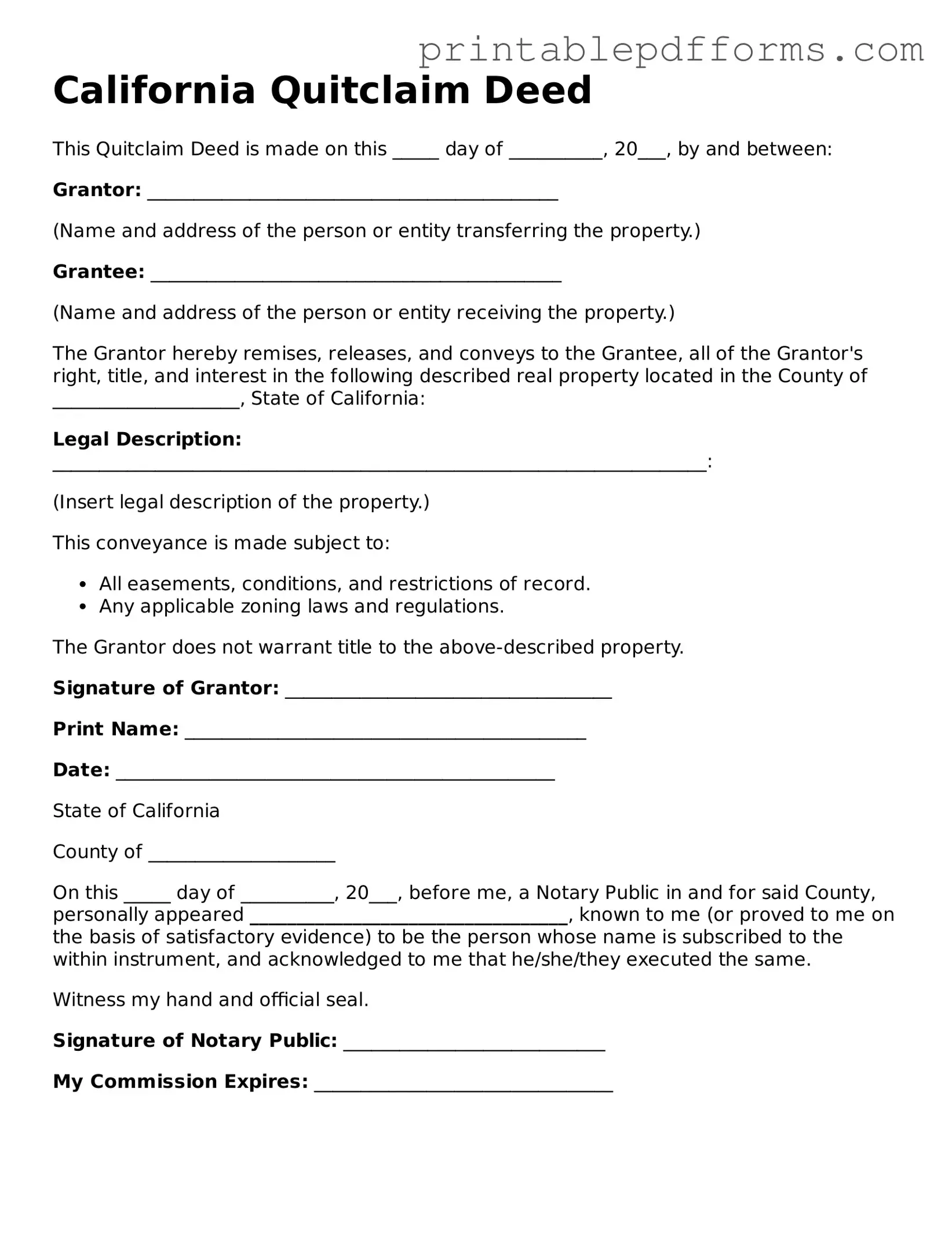 California Quitclaim Deed Document