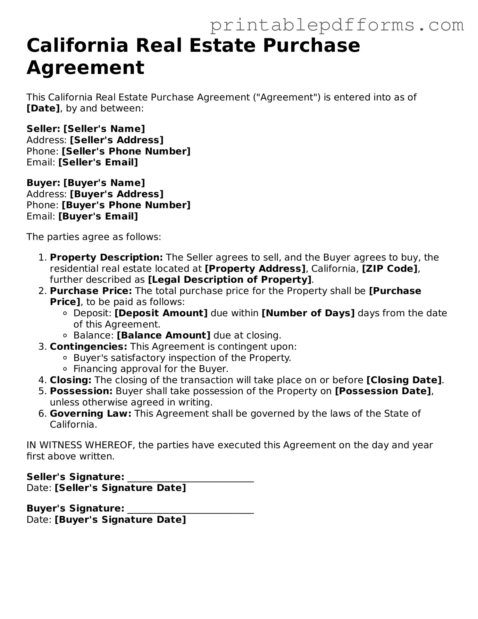 California Real Estate Purchase Agreement Document