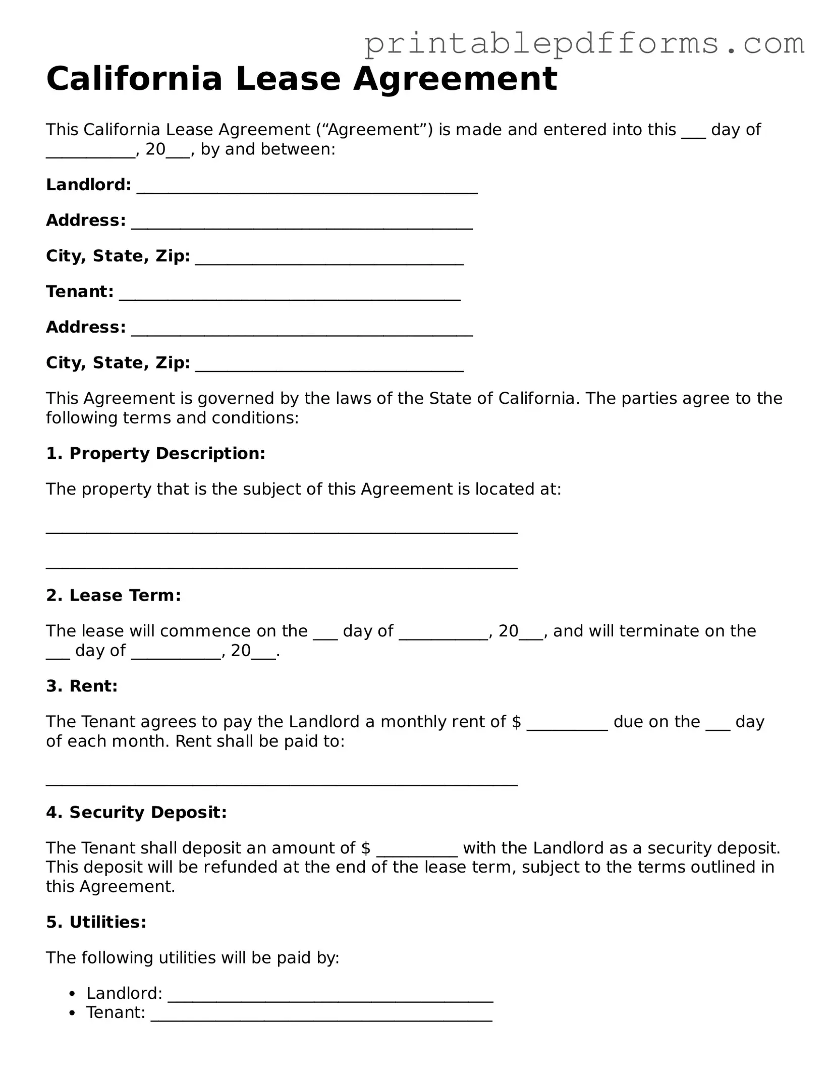 California Lease Agreement Document