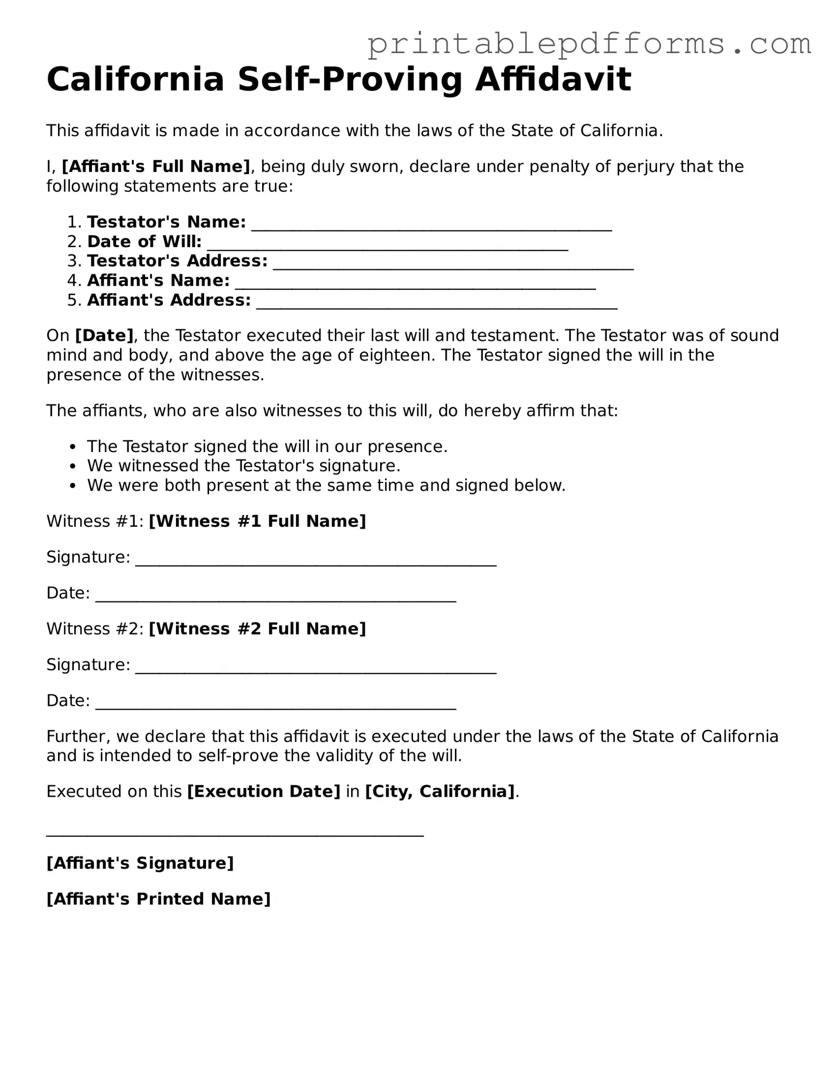 California Self-Proving Affidavit Document
