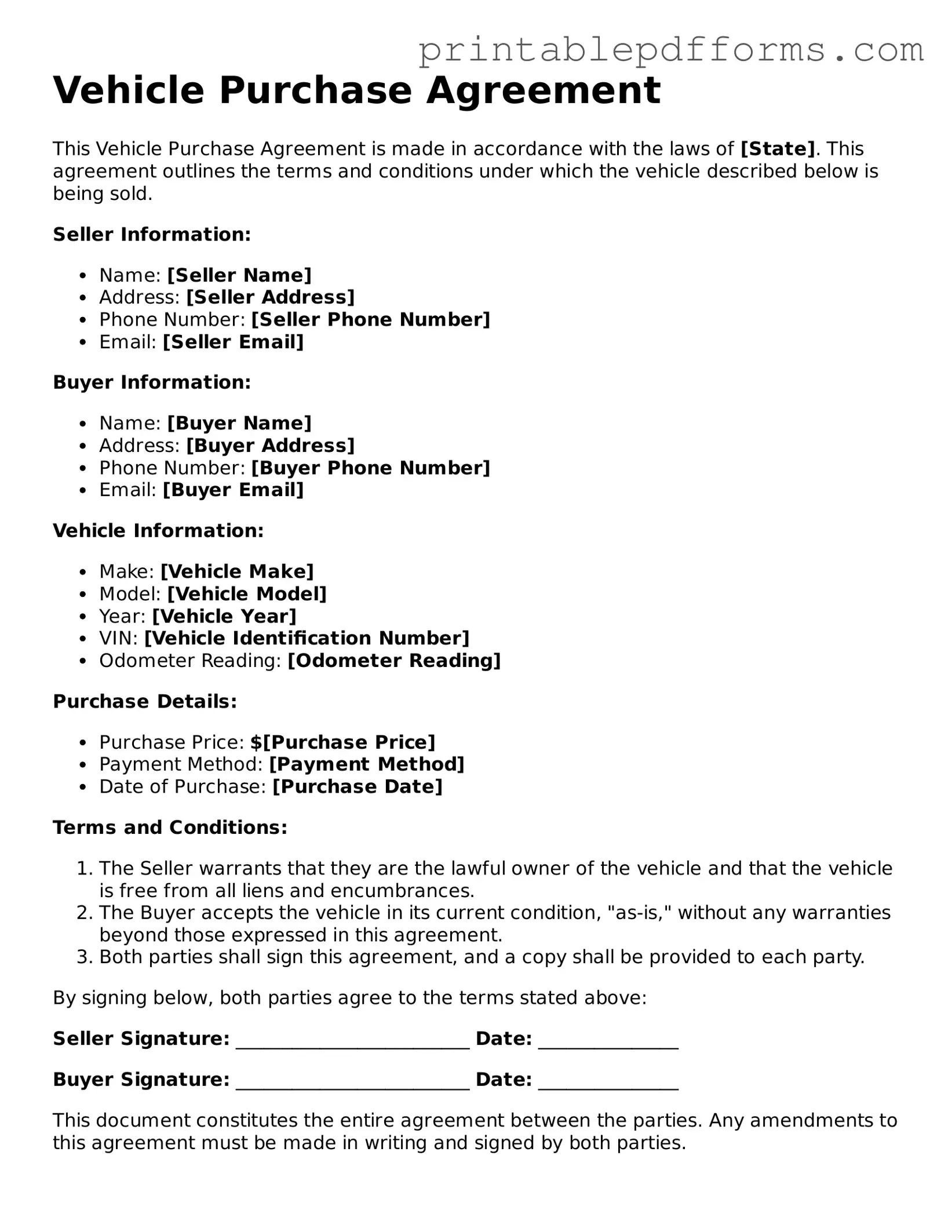 Blank Vehicle Purchase Agreement Form