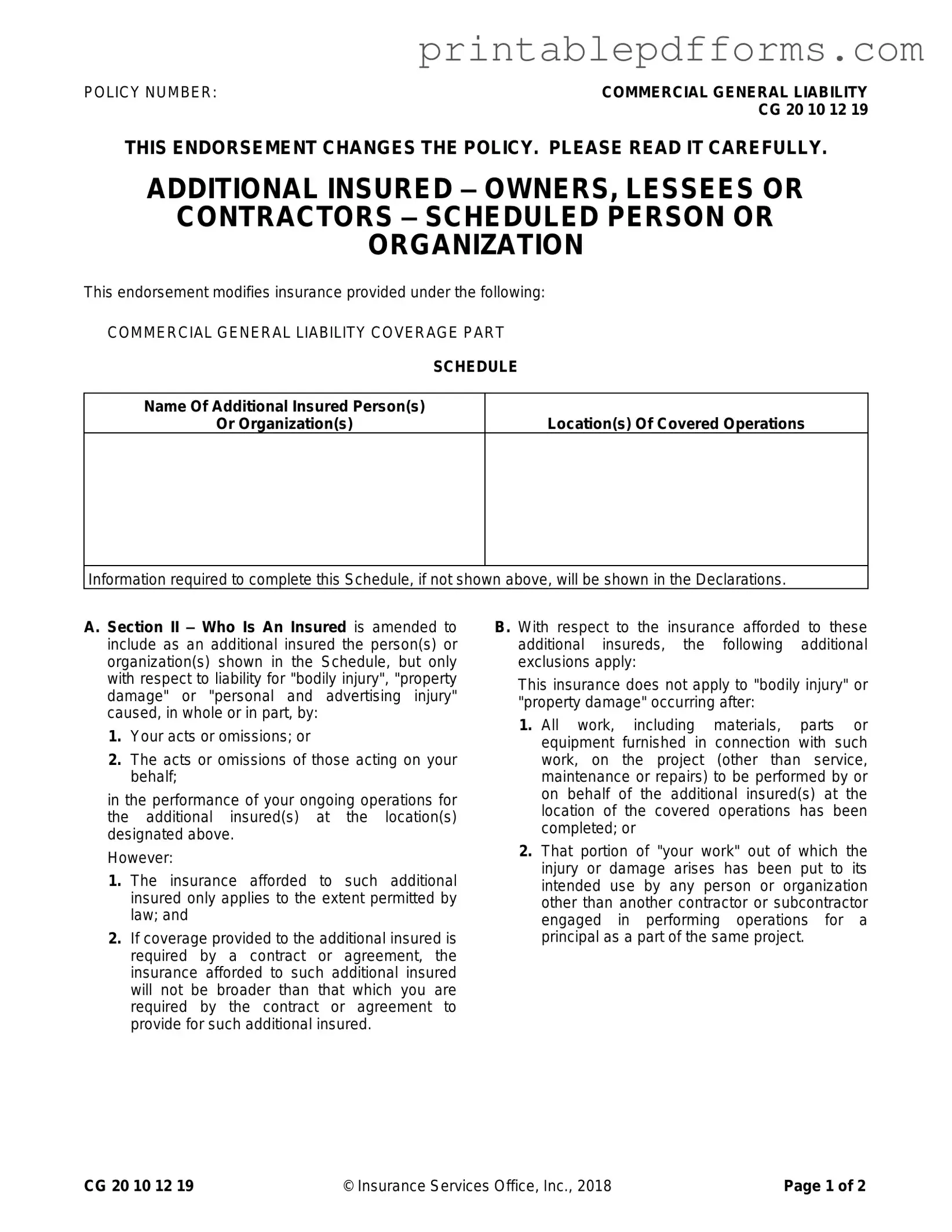 Fill a Valid Cg 20 10 07 04 Liability Endorsement Form