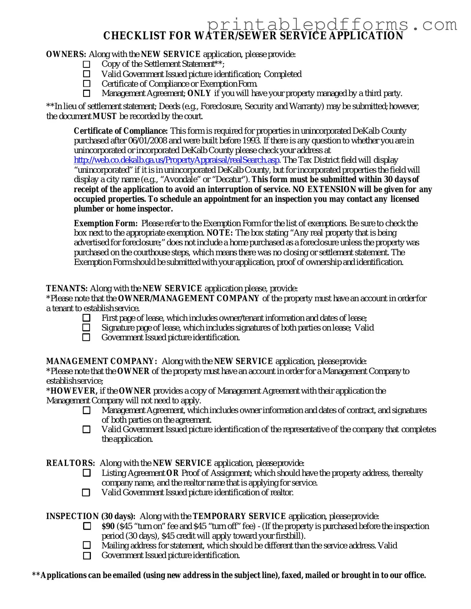 Fill a Valid Dekalb County Water Application Form