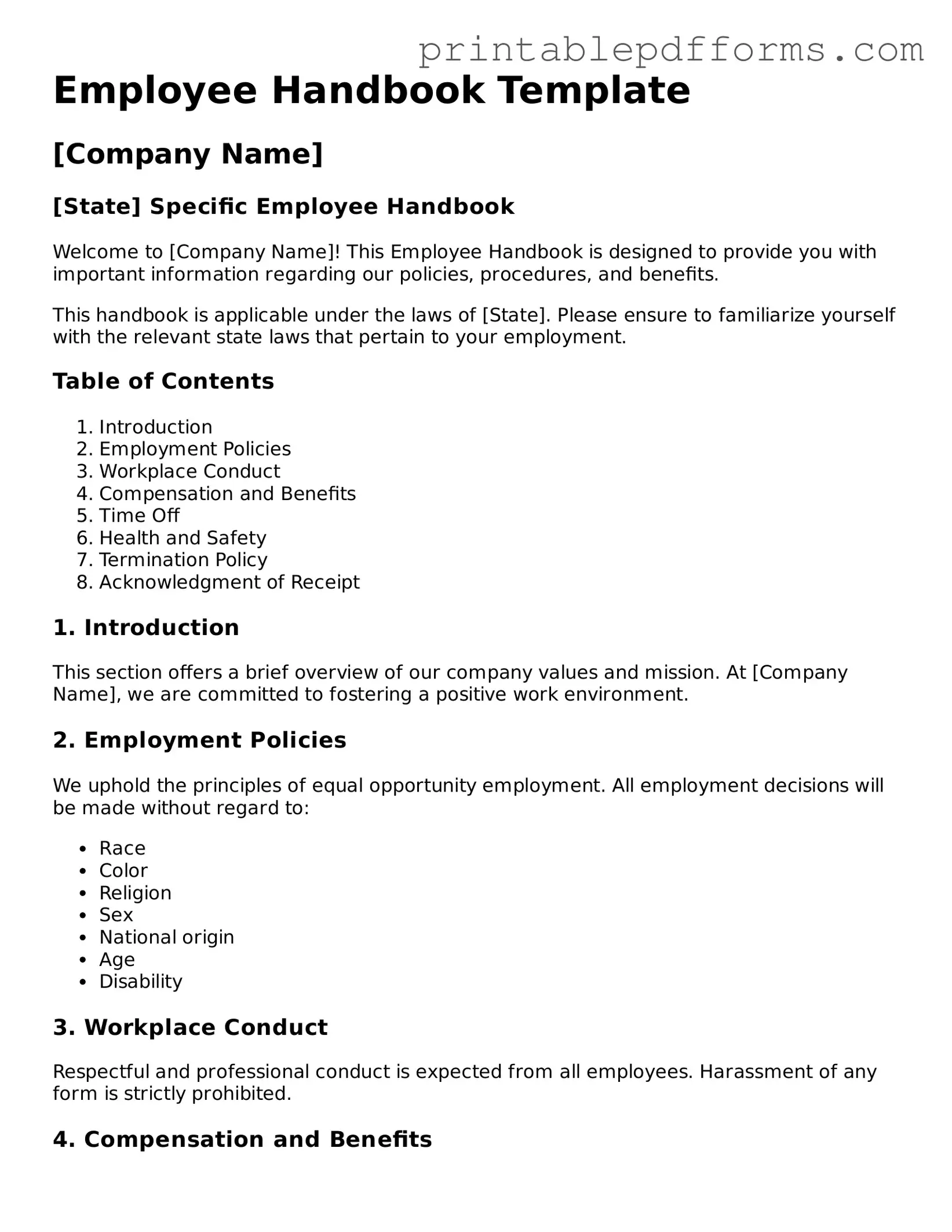 Blank Employee Handbook Form