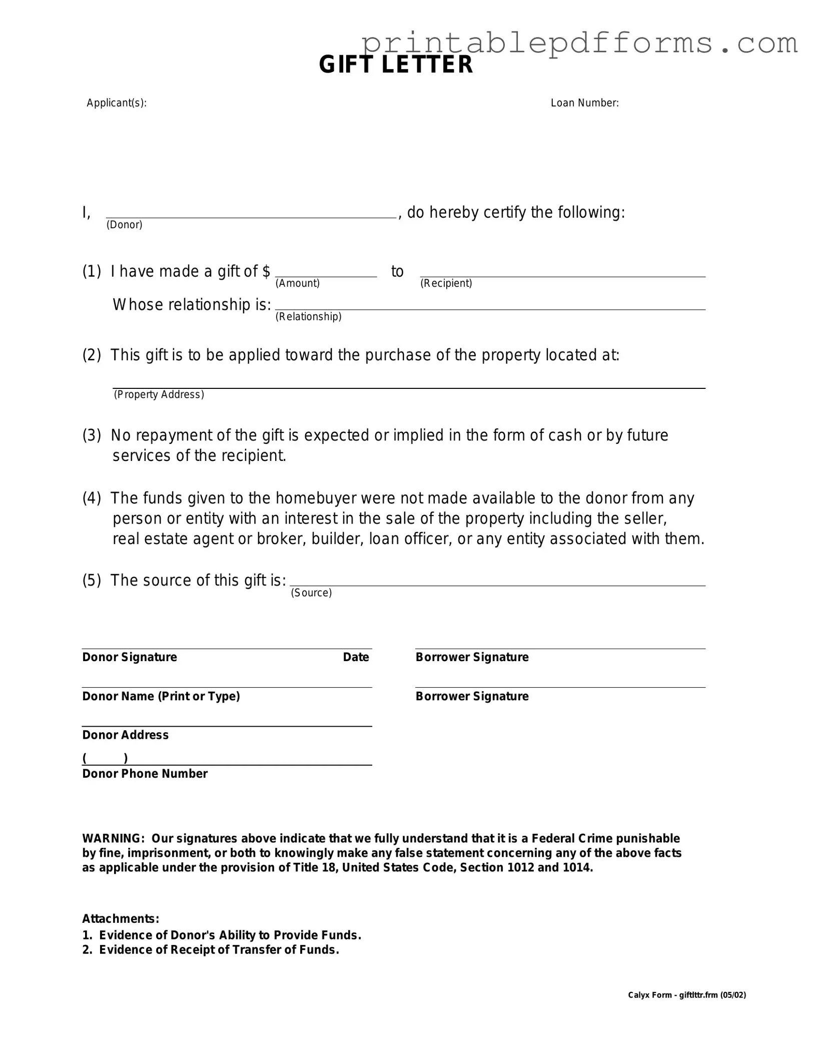 Fill a Valid Gift Letter Form