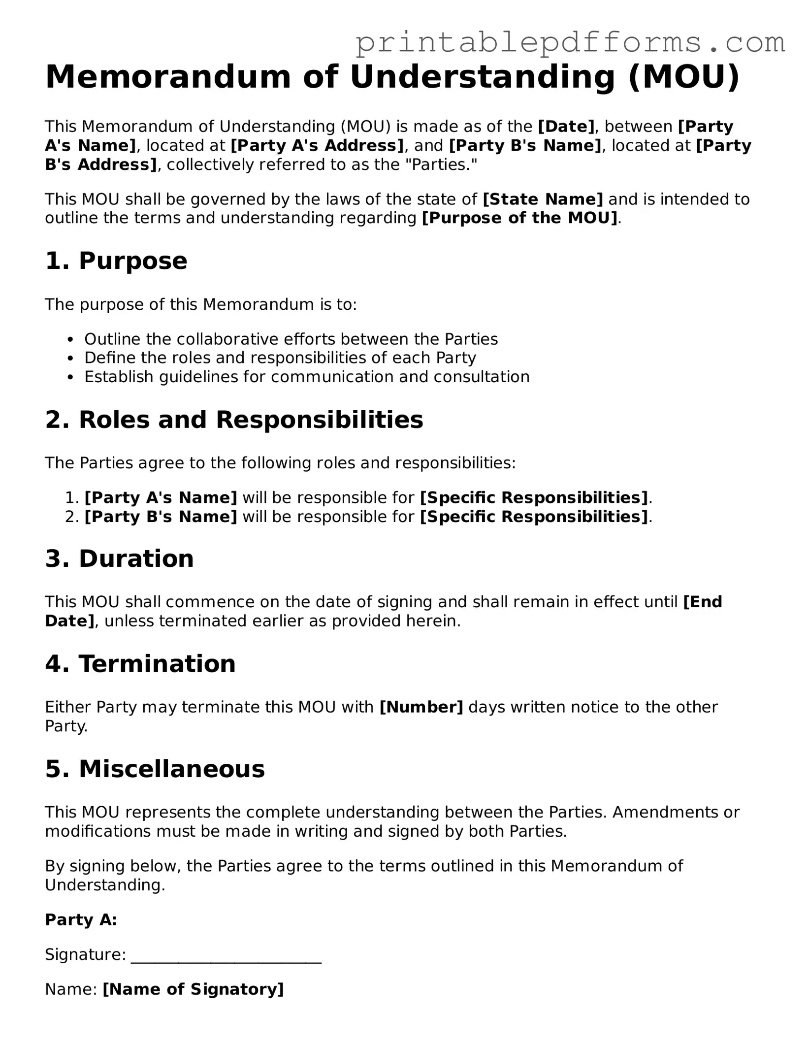 Blank Memorandum of Understanding Form