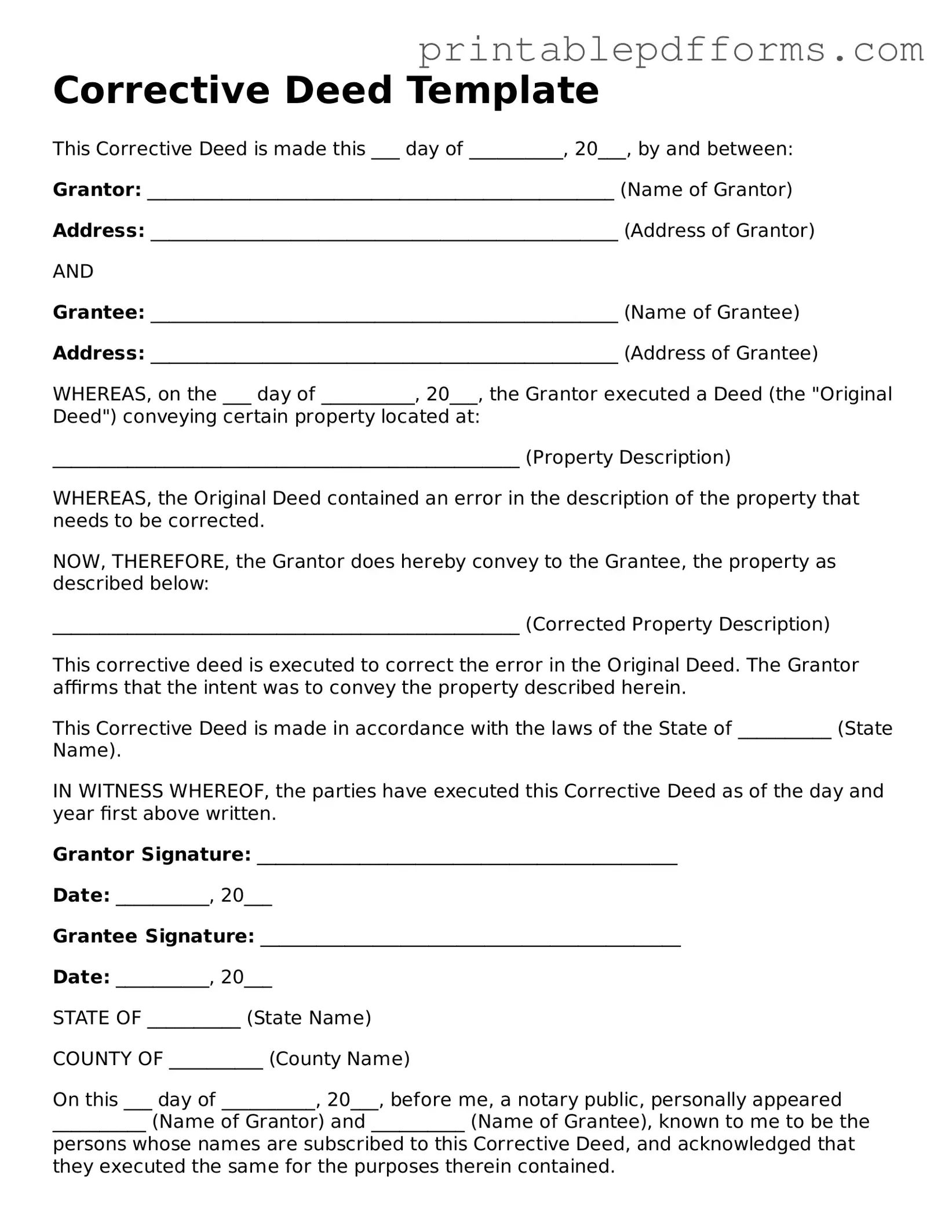 Blank Corrective Deed Form