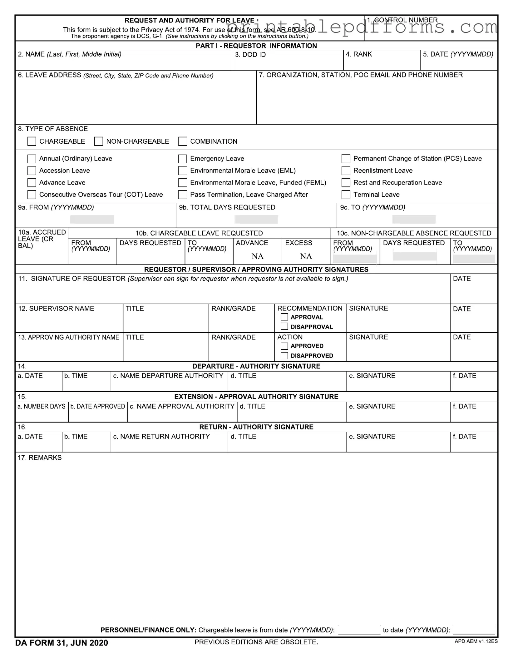Fill a Valid Da 31 Form