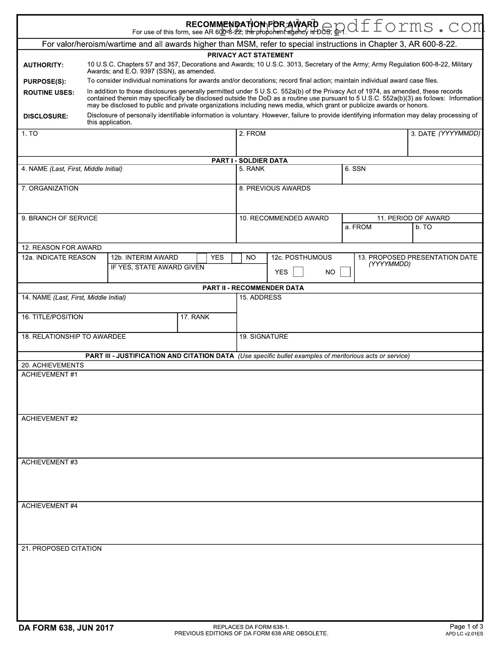 Fill a Valid Da 638 Form