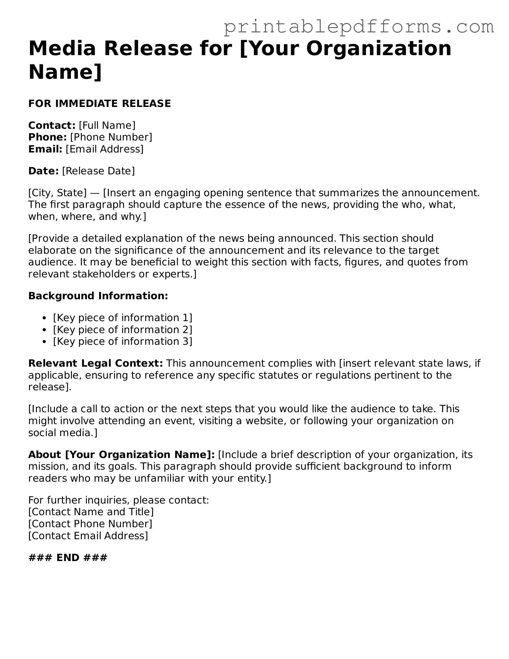 Blank Media Release Form