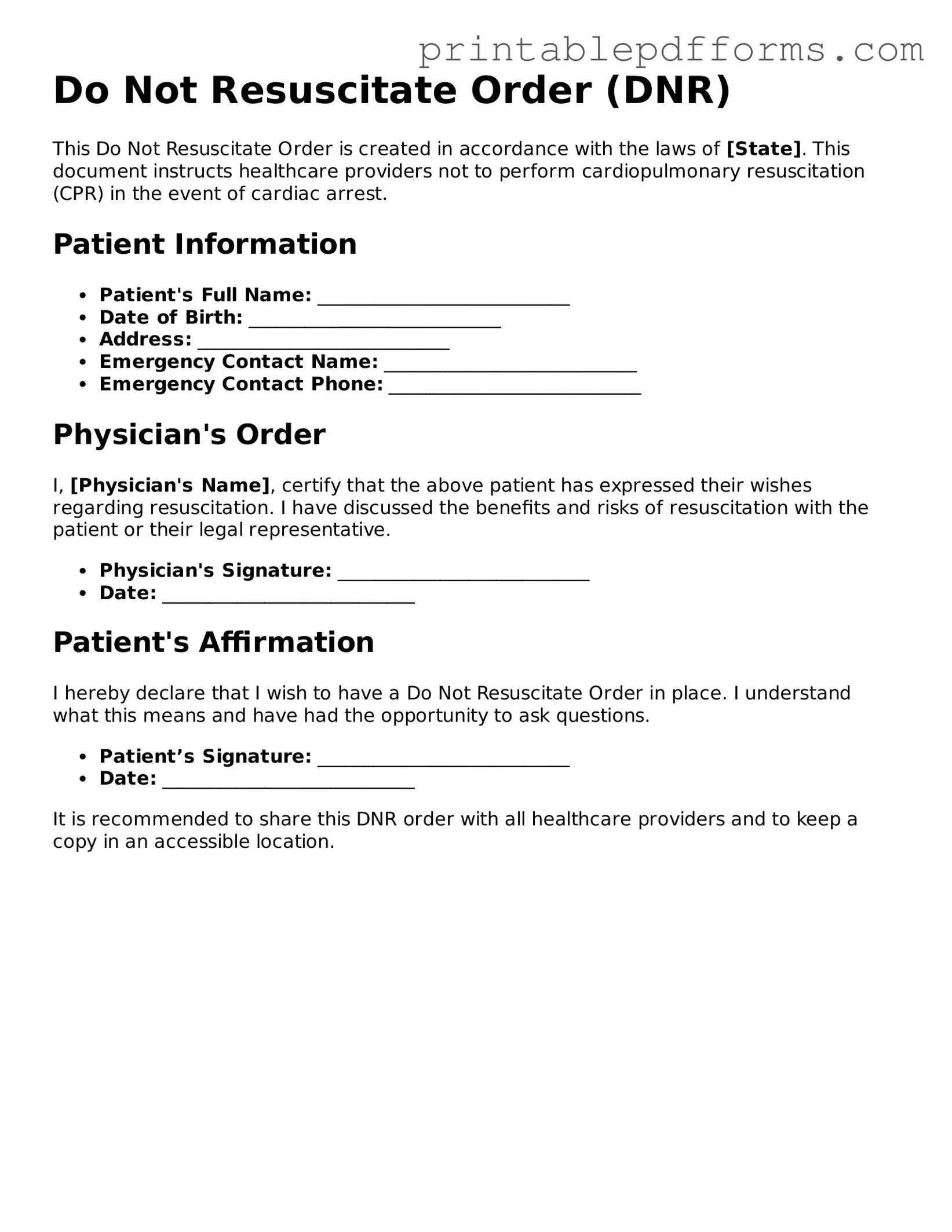 Blank Do Not Resuscitate Order Form