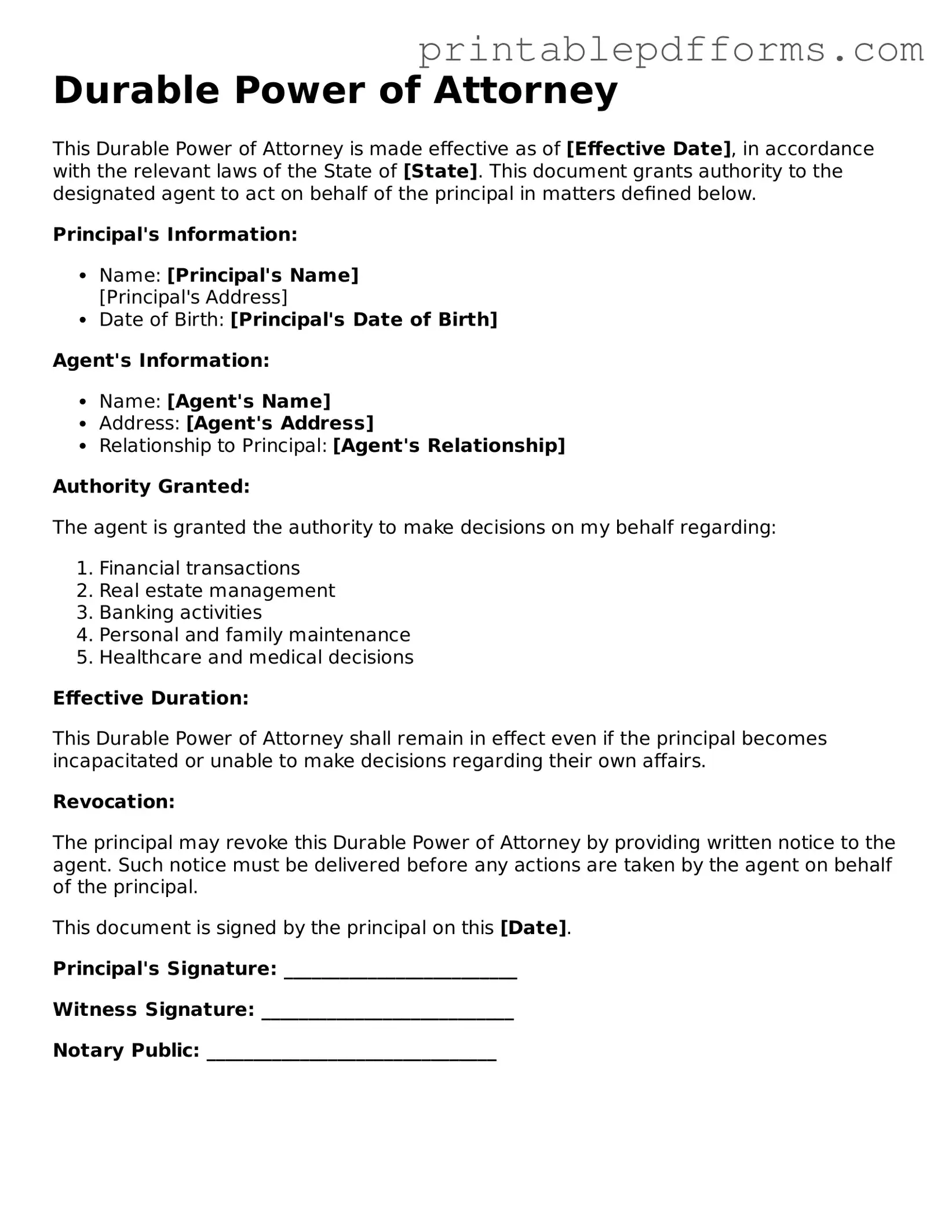 Blank Durable Power of Attorney Form