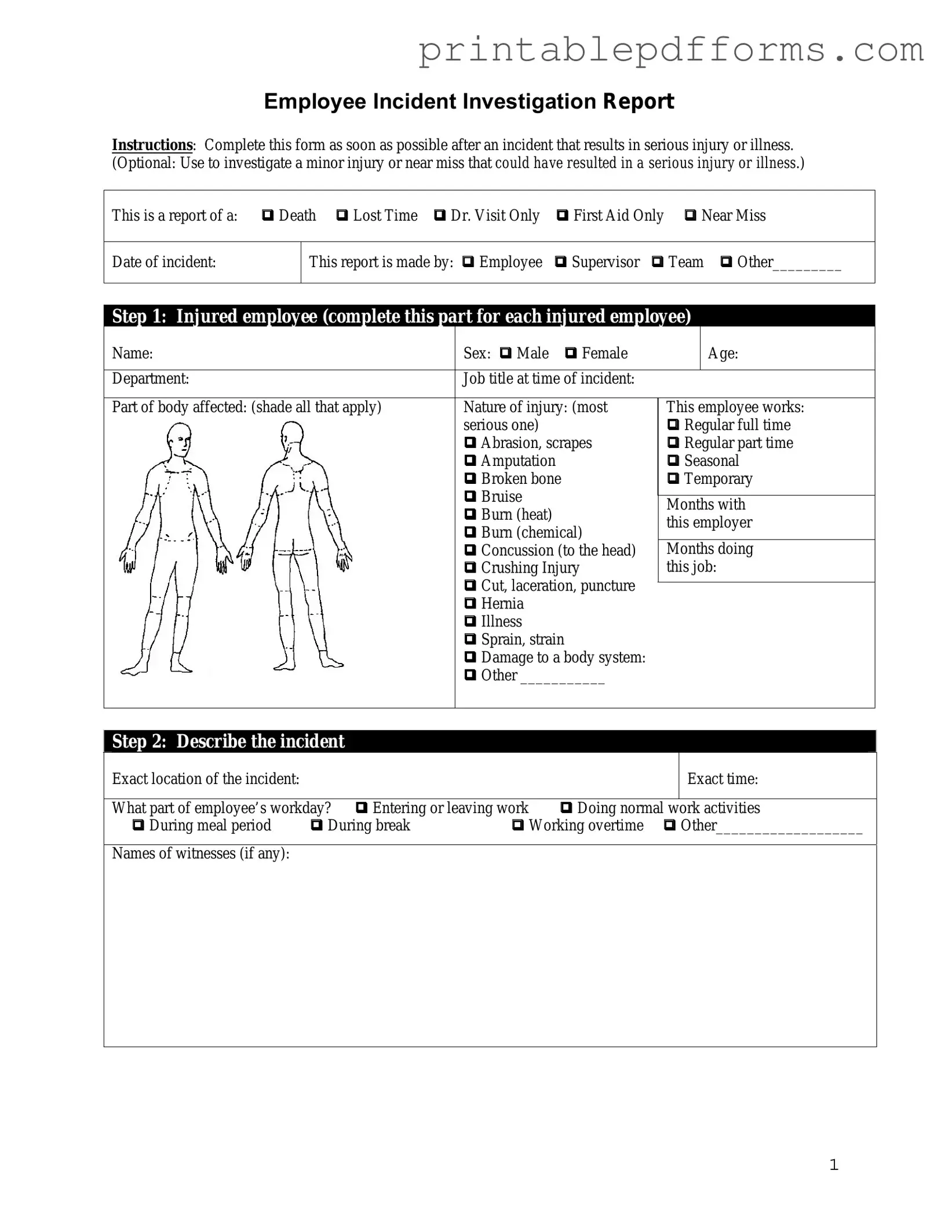 Fill a Valid Employee Accident Report Form