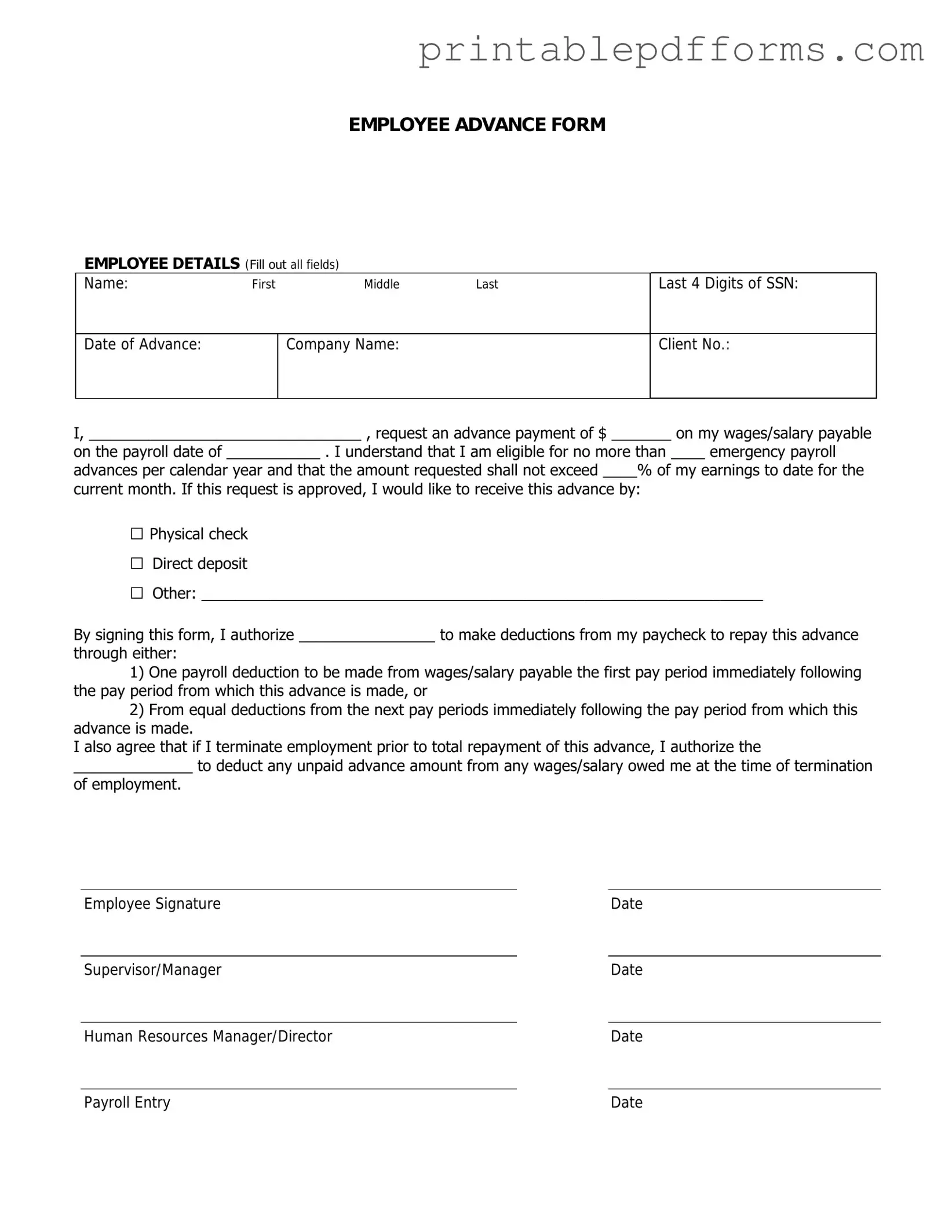 Fill a Valid Employee Advance Form