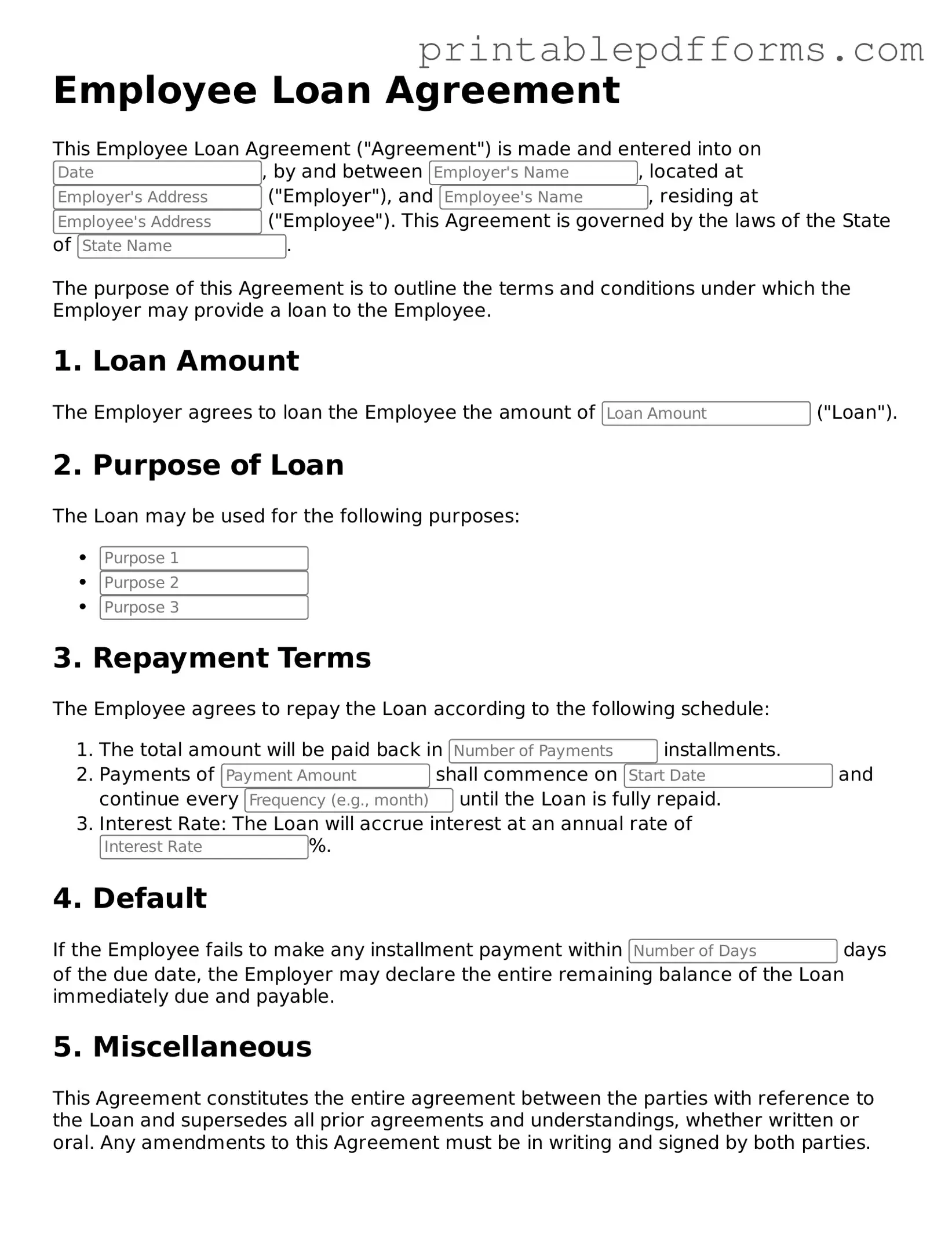 Blank Employee Loan Agreement Form