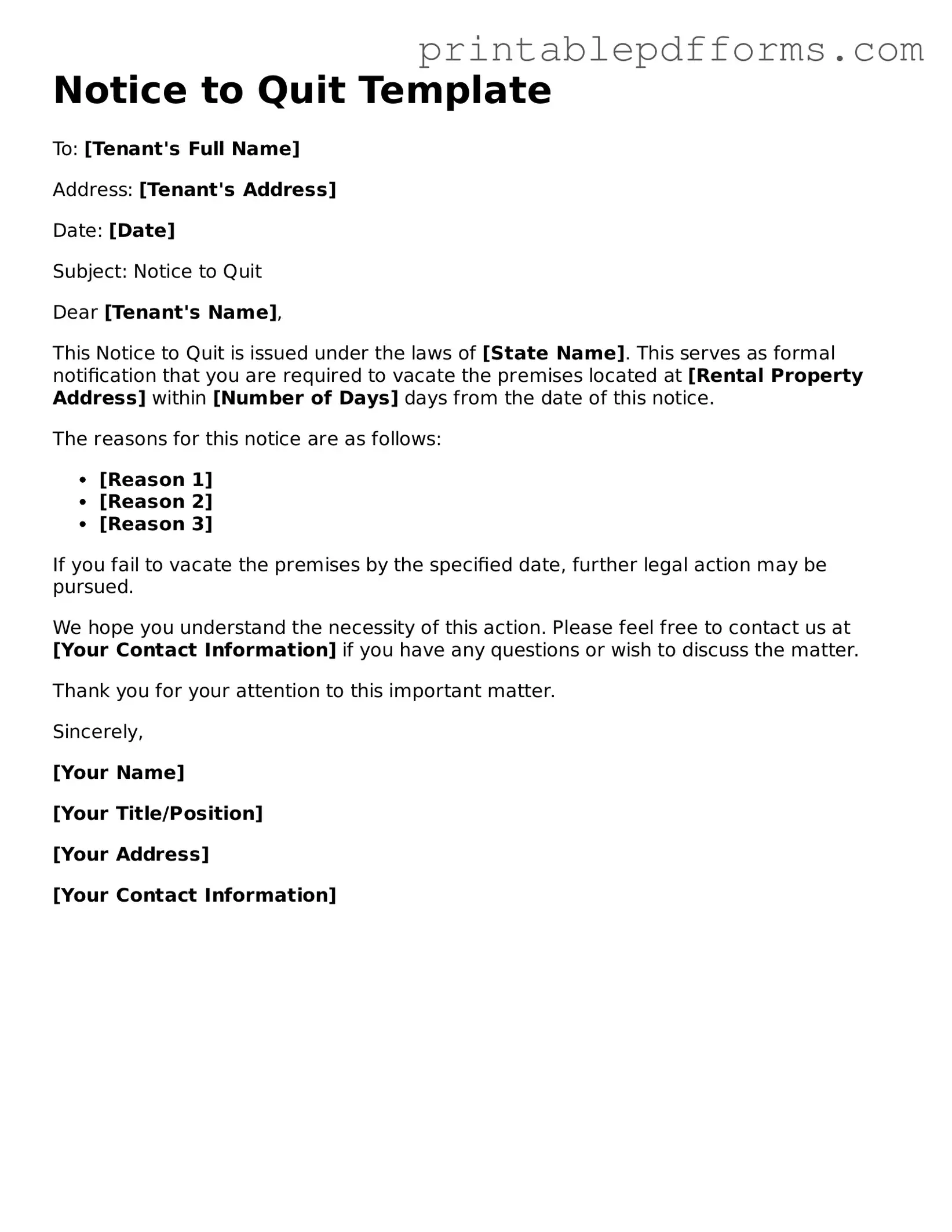 Blank Notice to Quit Form