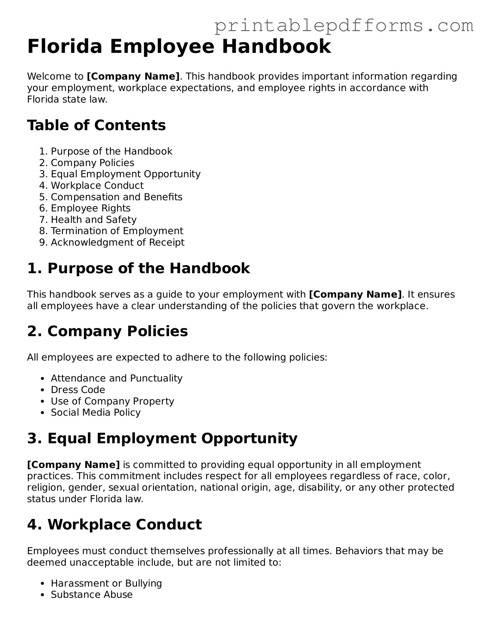Florida Employee Handbook Document