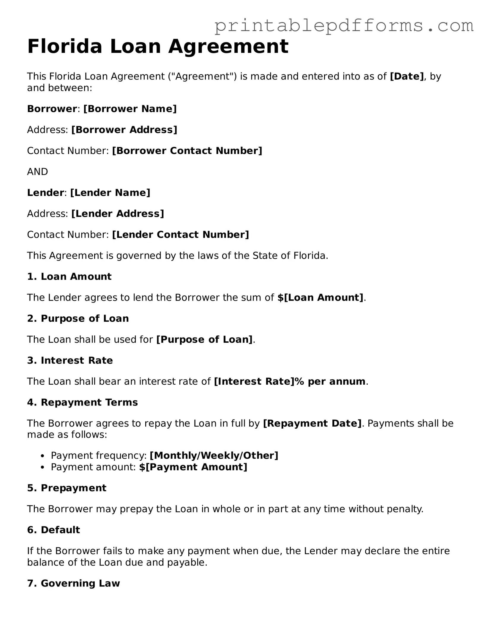 Florida Loan Agreement Document