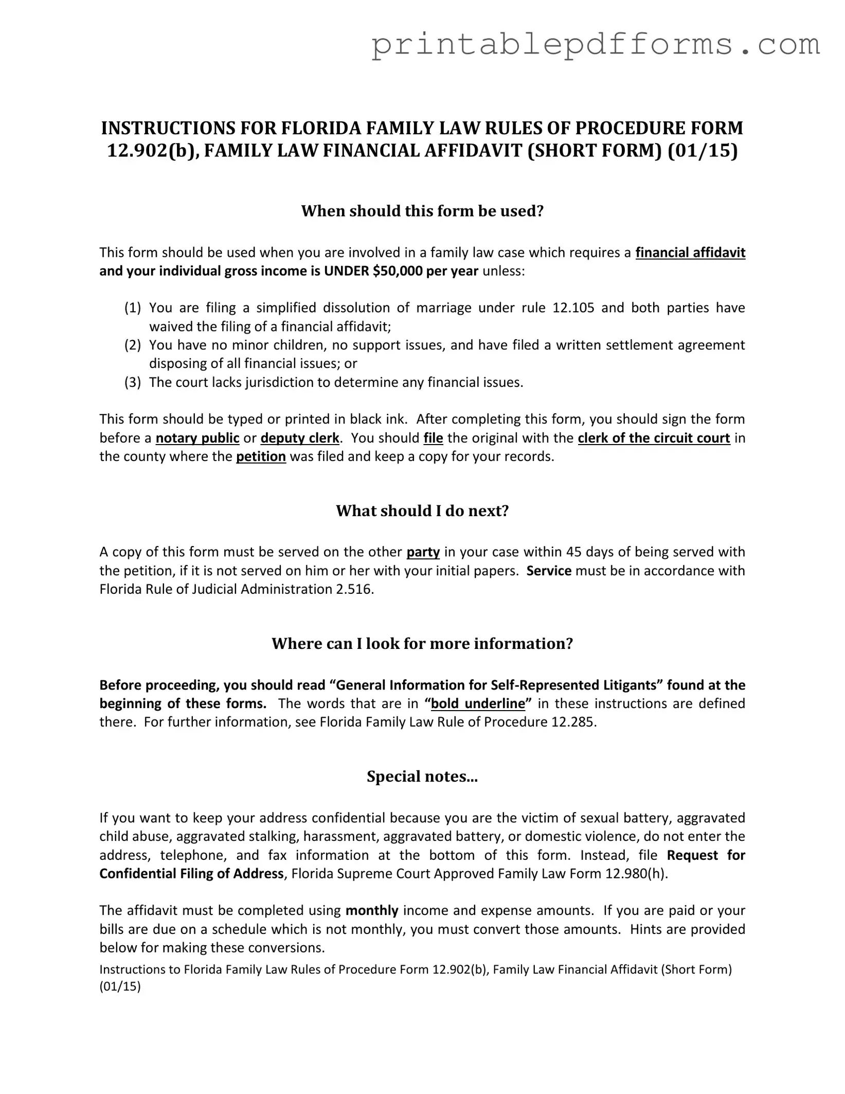 Fill a Valid Florida Financial Affidavit Short 12.902(b) Form