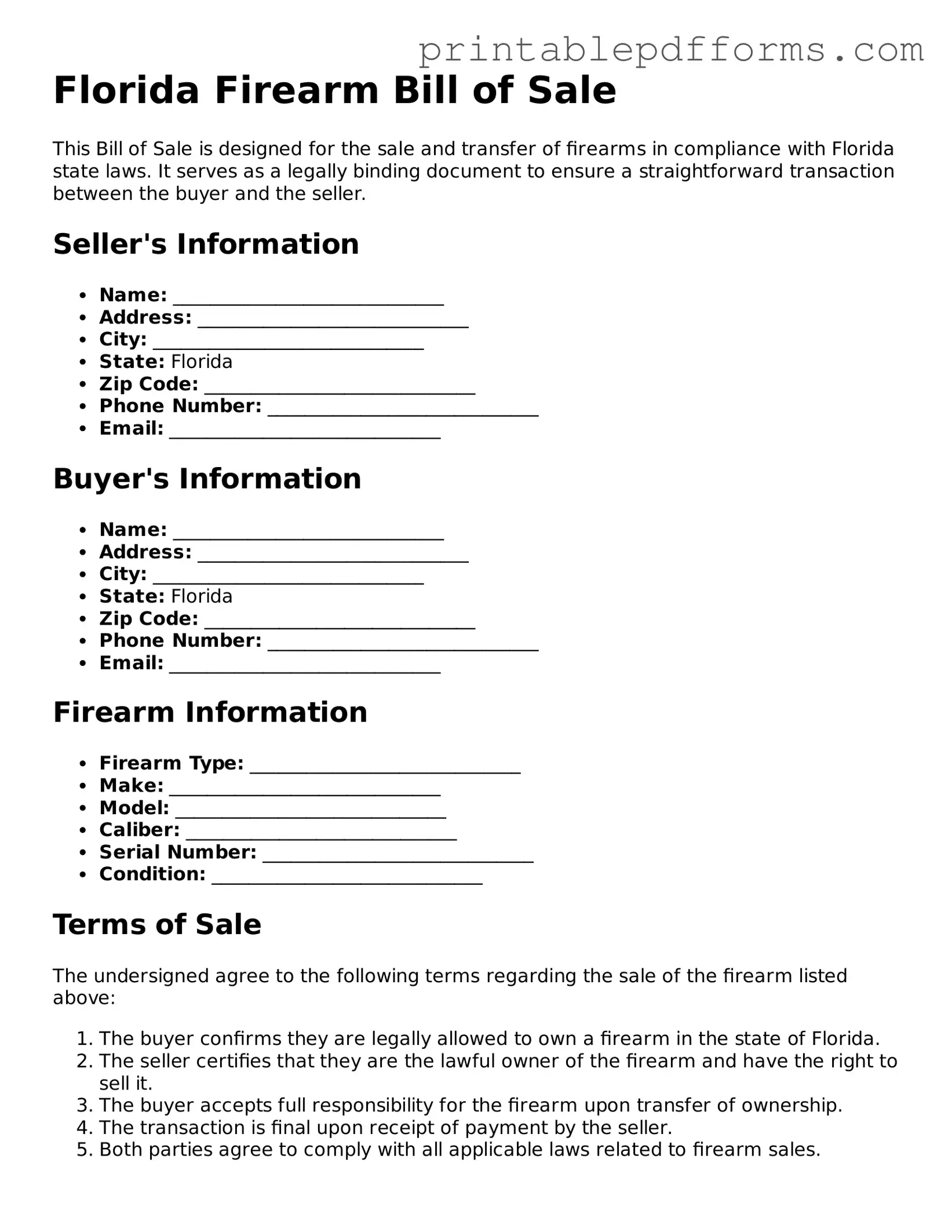 Florida Firearm Bill of Sale Document
