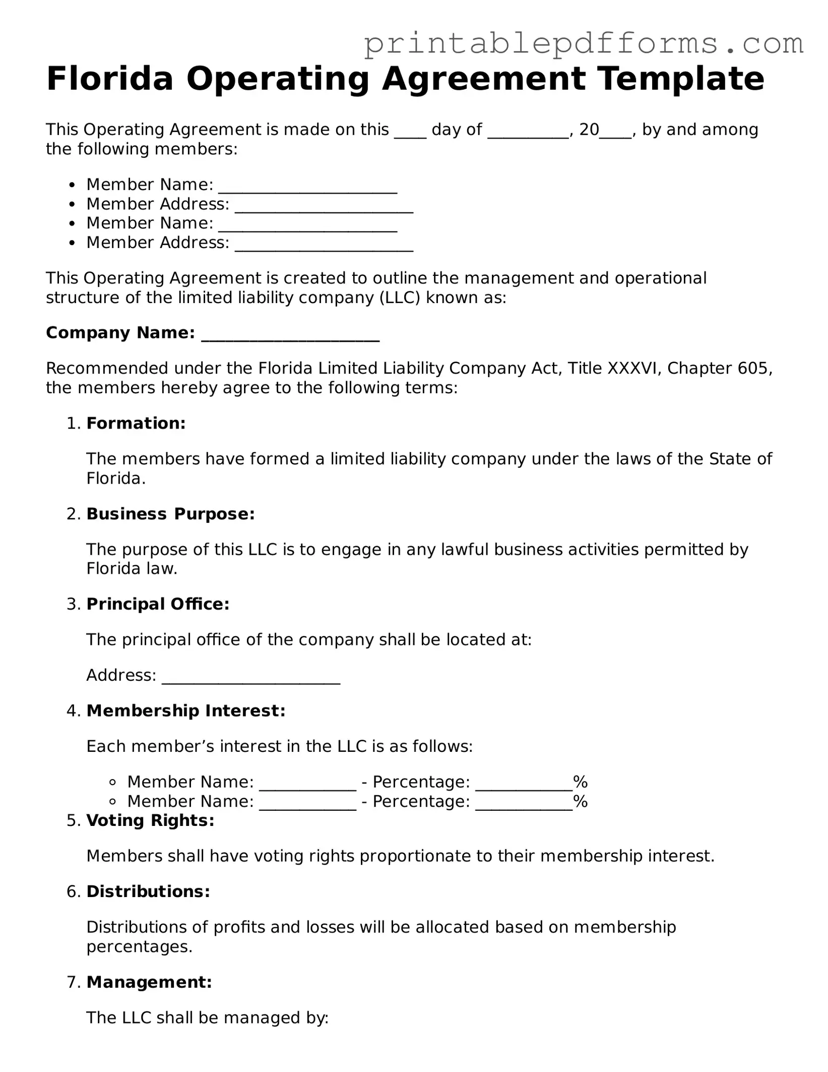 Florida Operating Agreement Document