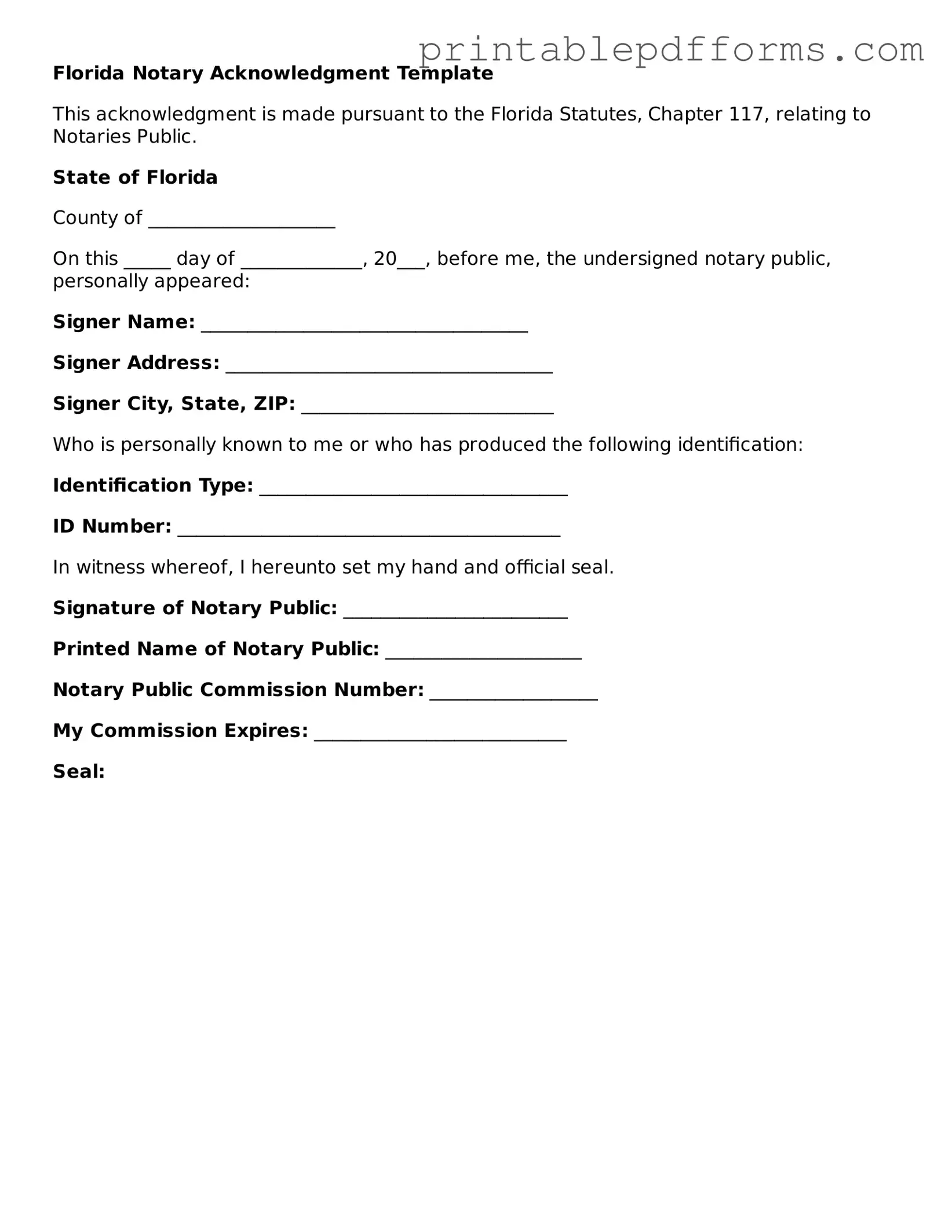 Florida Notary Acknowledgement Document