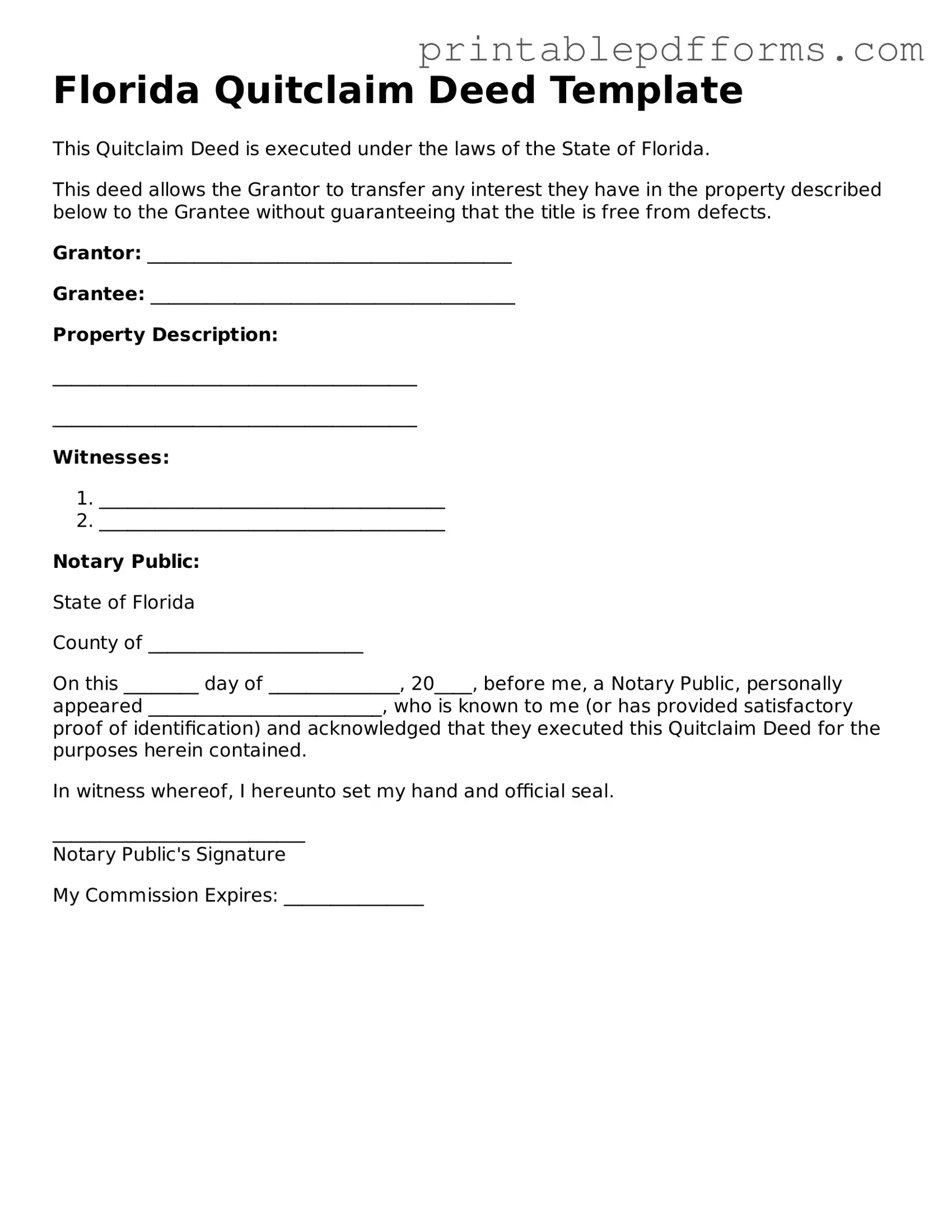 Florida Quitclaim Deed Document