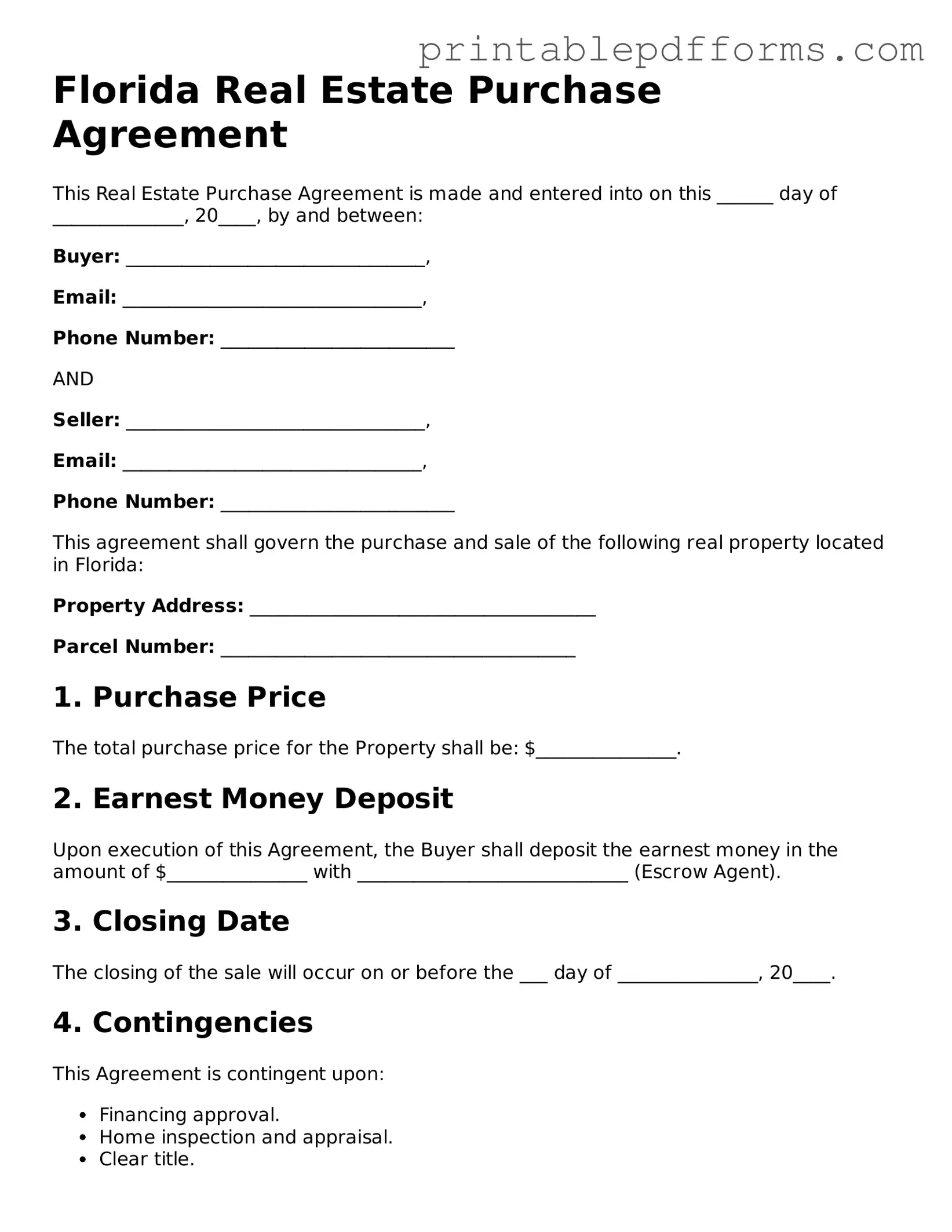 Florida Real Estate Purchase Agreement Document