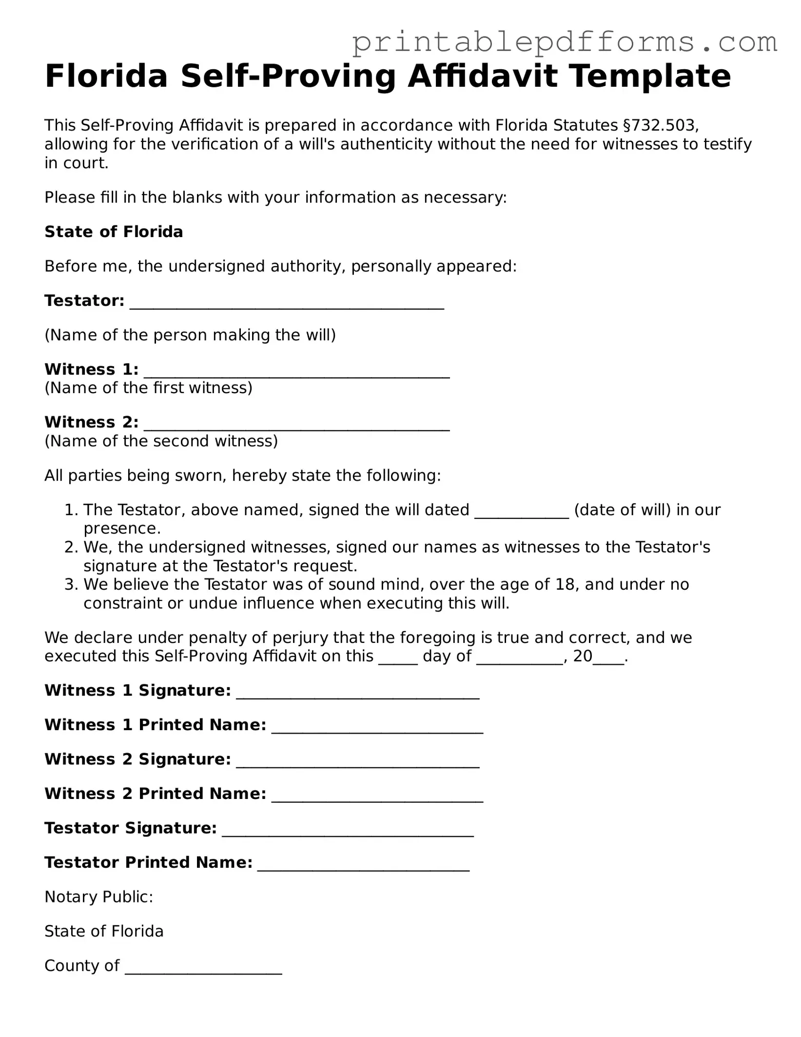 Florida Self-Proving Affidavit Document