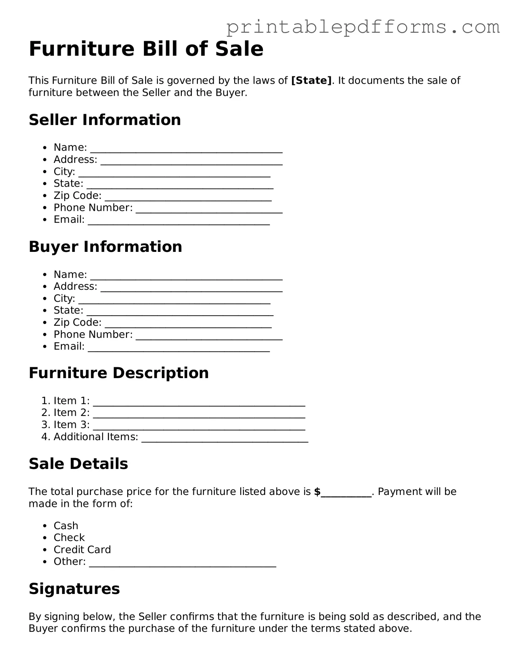 Blank Furniture Bill of Sale Form