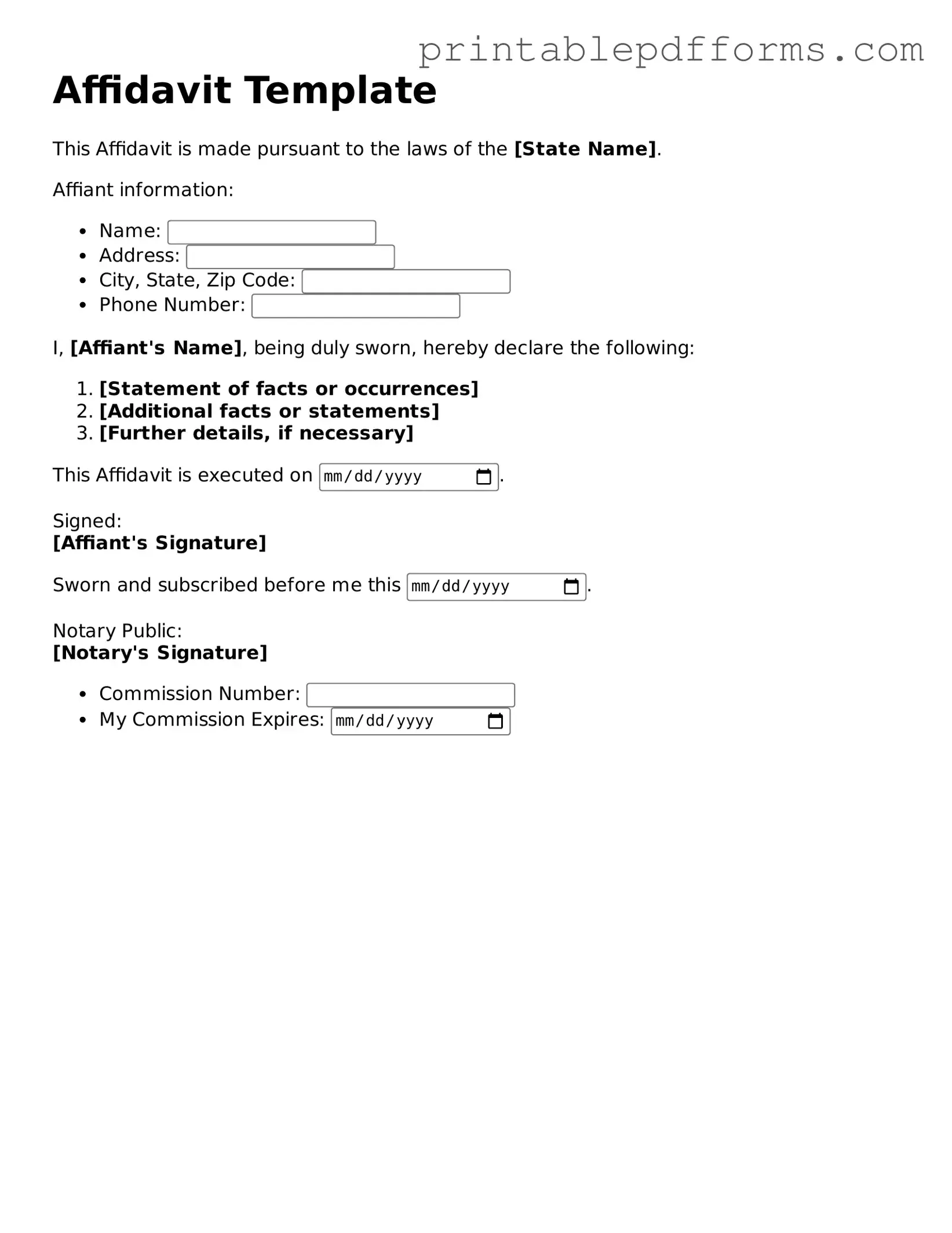 Blank Affidavit Form