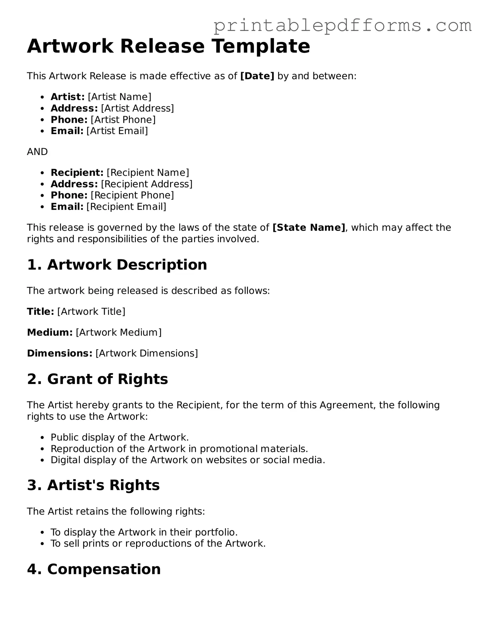 Blank Artwork Release Form