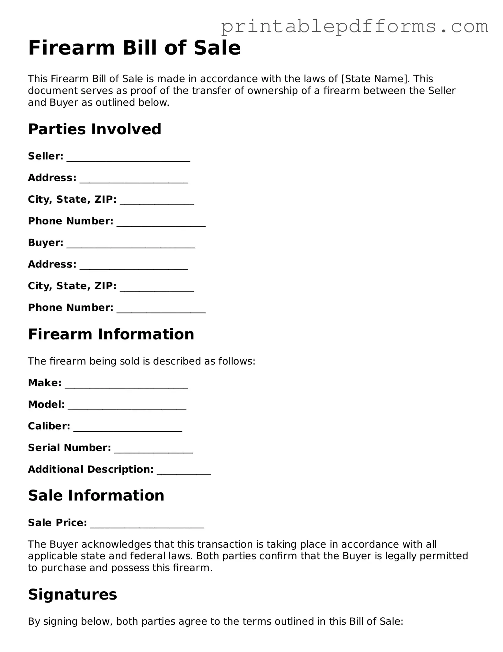Blank Firearm Bill of Sale Form